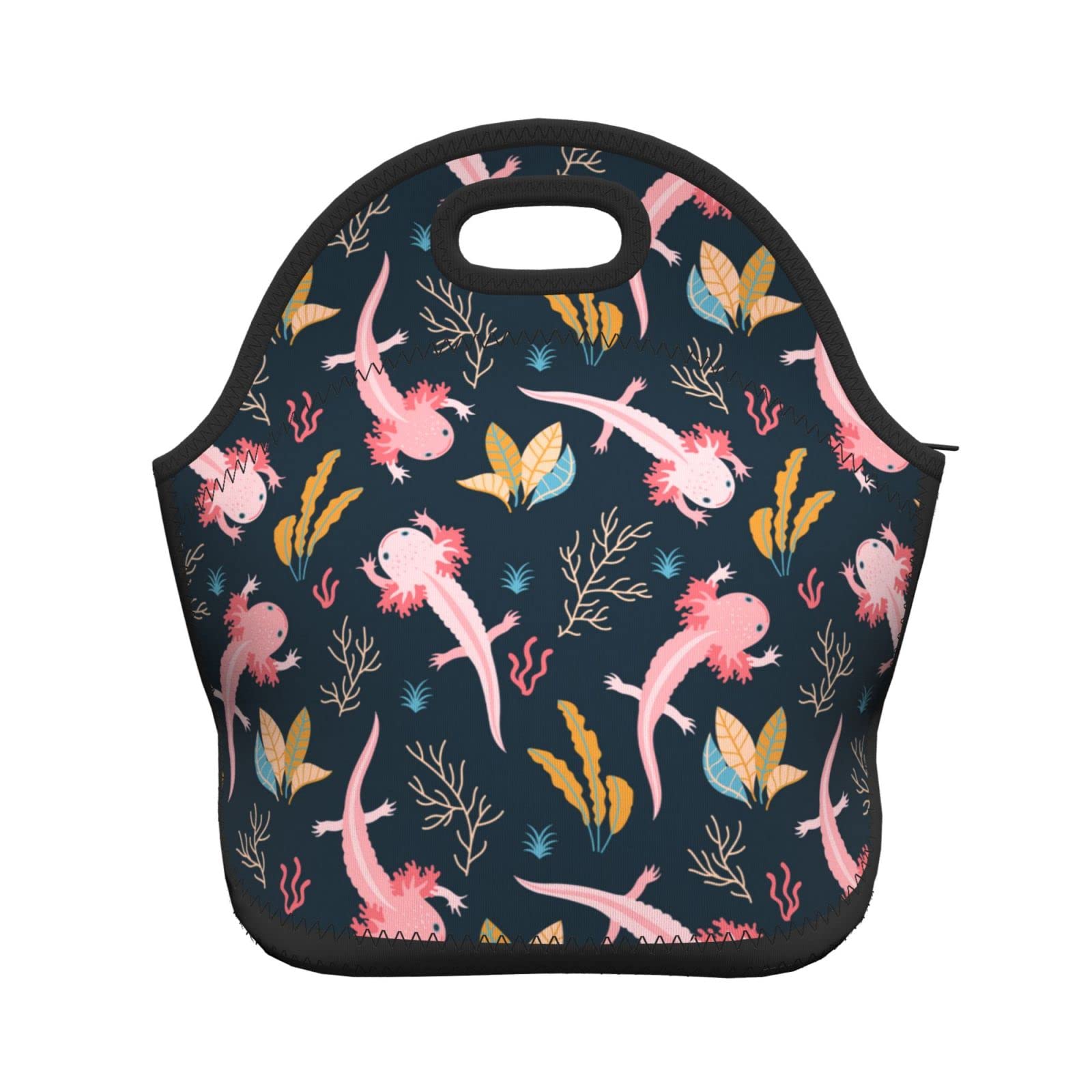 Meledre Large Insulated Lunch Bag Tote for Women & Men - Axolotl Design Black Lunch Box Container (One Size 11306) - Perfect for Work, School, Picnics & Outdoor Activities