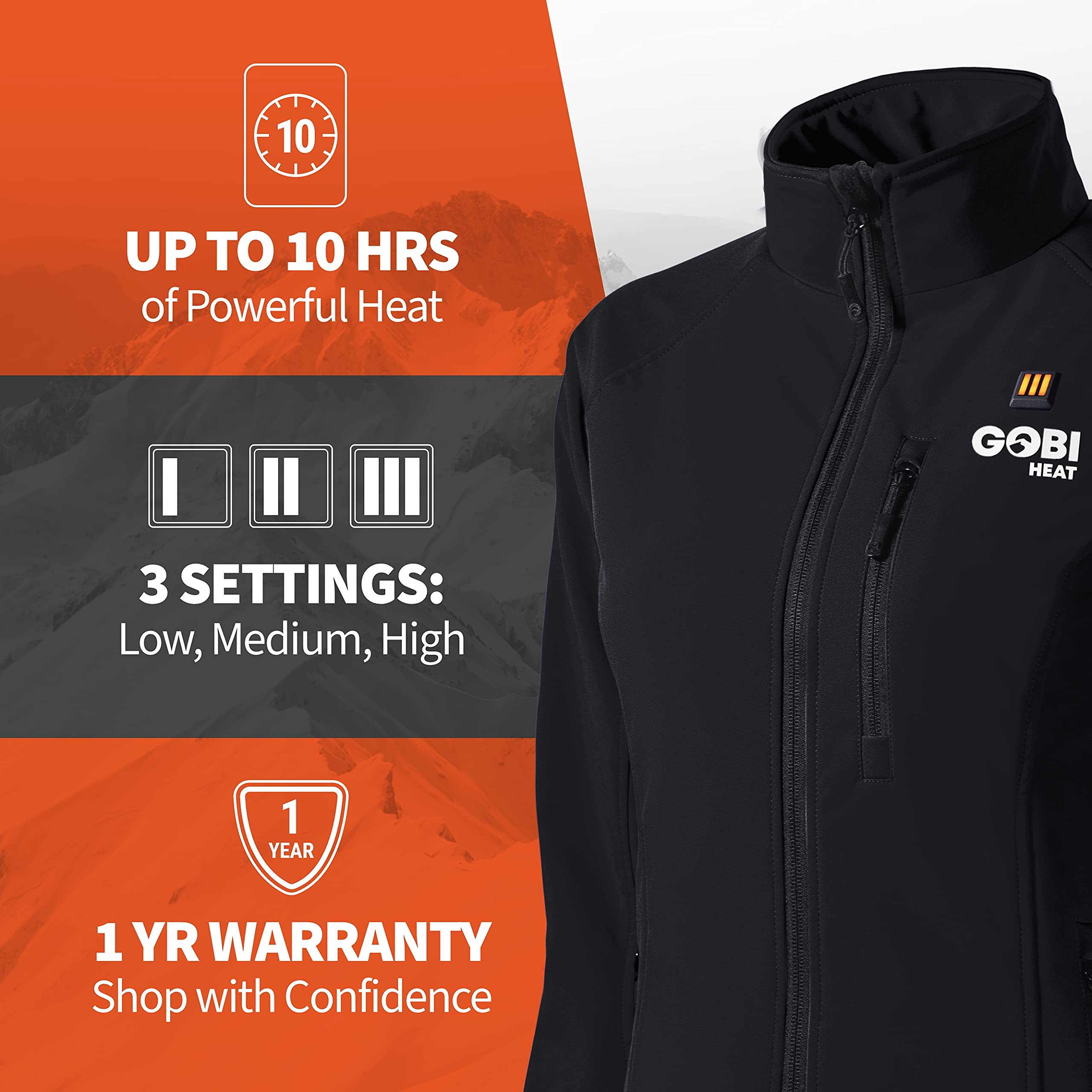 Sahara Women's Heated Jacket with 10-Hour Battery & USB Charger | Machine Washable Winter Coat for Outdoor Activities, Hiking, and Cold Weather Commuting