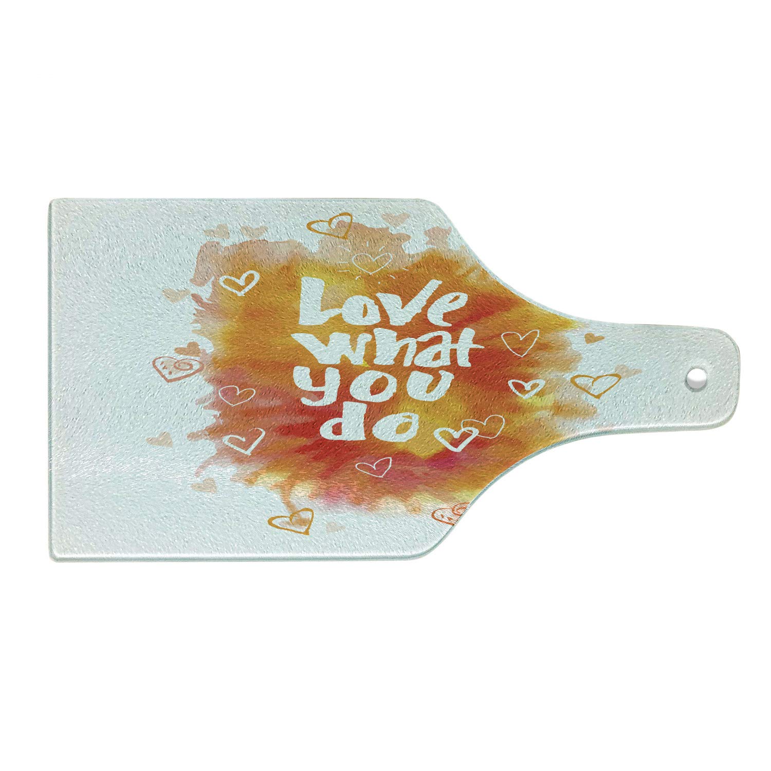 Ambesonne Love What You Do Tempered Glass Cutting Board - Hand Drawn Hearts with Warm Color Splash, Wine Bottle Shape in Orange, Yellow, White & Vermilion - Perfect for Kitchen Prep, Charcuterie Serving & Home Decor