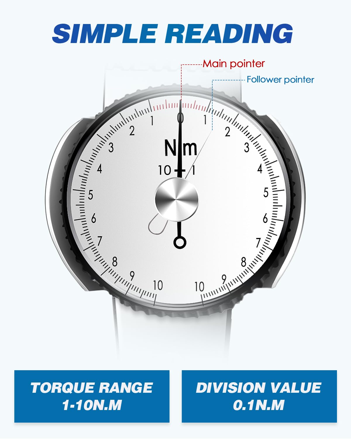 NEWTRY 10-100Nm Dial Torque Wrench - Precision Torque Meter with 1/2 Inch Drive - Professional Torque Force Tester for Automotive, Industrial & Mechanical Applications - Perfect for Engine Repair, Assembly & Maintenance