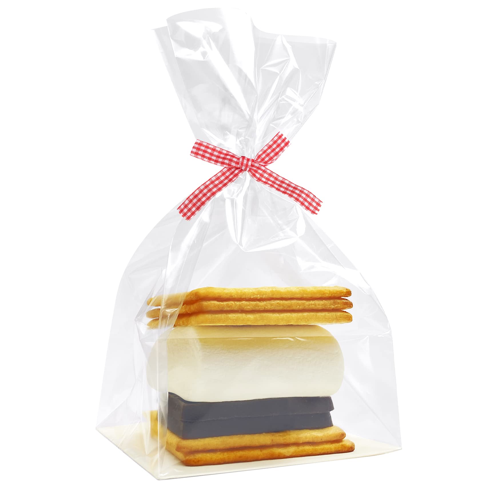 Yotelab Smores Bags - 100 Pack 4x2x8 Inches Flat Bottom Gusseted Cellophane Bags with Paper Insert - Perfect for Candy, Cookies, Party Favors & Gift Packaging