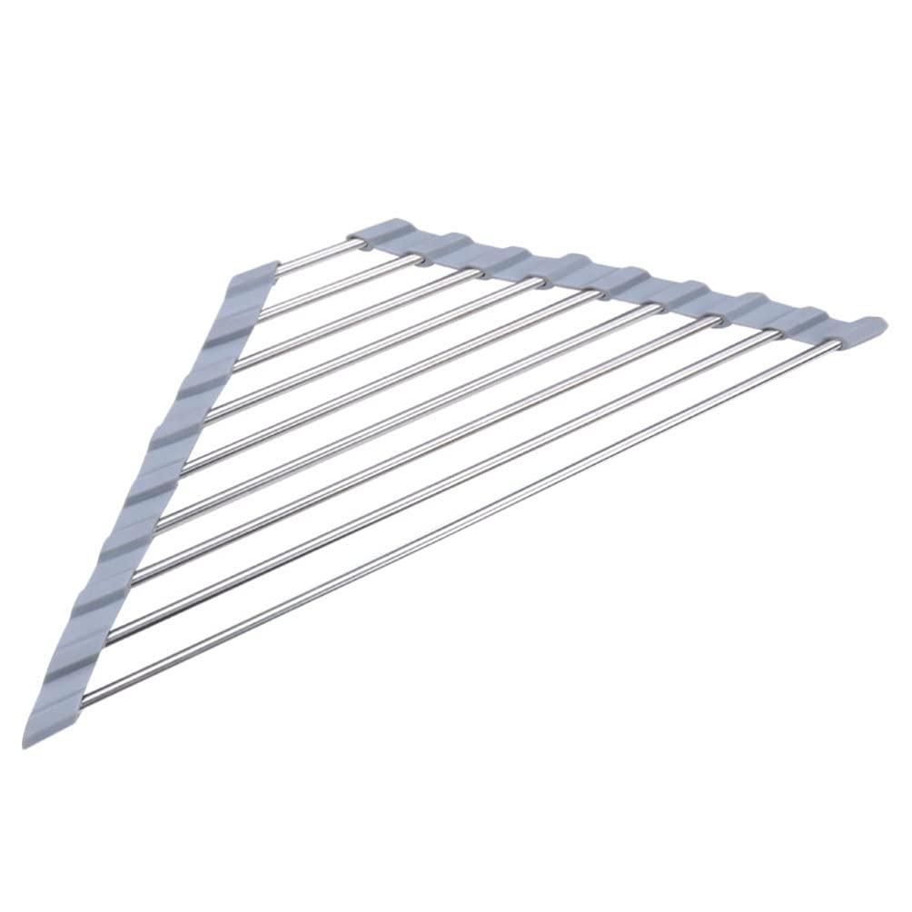 DOITOOL Triangle Sink Drain Rack - Over Sink Dish Drying Rack, Roll-Up Corner Drainer Mat for Bowls & Plates (40.5x22.7cm) - Space-Saving Kitchen Organizer for Small Sinks & Countertops