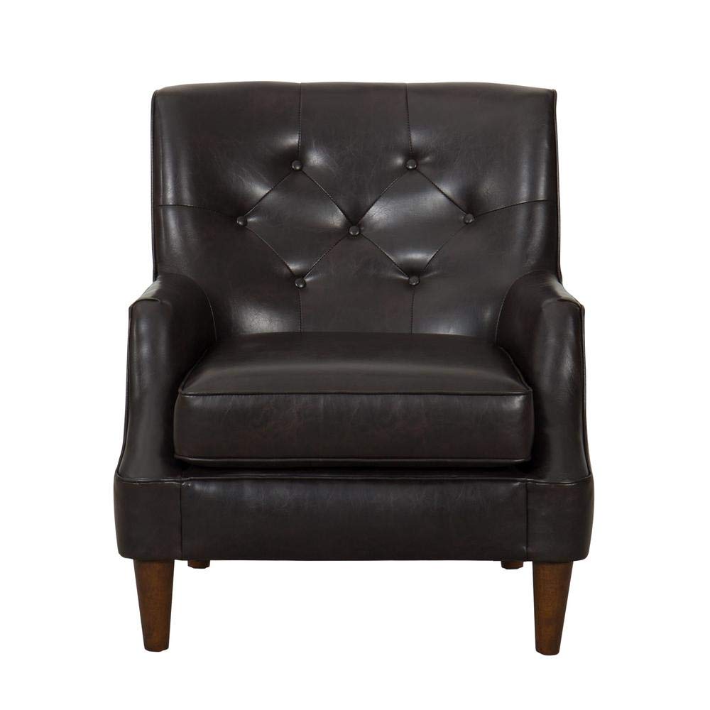 Benjara Modern Black and Brown Wooden Accent Chair with Track Armrests - Mid Century Style Lounge Chair for Living Room, Bedroom, Office & Reading Nook - Comfortable Upholstered Seat with Sturdy Wood Frame