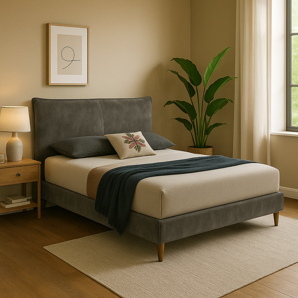 Jayce Velvet Bed Frame - Queen Size, Upholstered Platform Bed with Wooden Slats, Noise-Free Support for Master Bedroom, Guest Room, or Dorm (Dark Grey) - Perfect for Modern, Minimalist, and Contemporary Home Decor