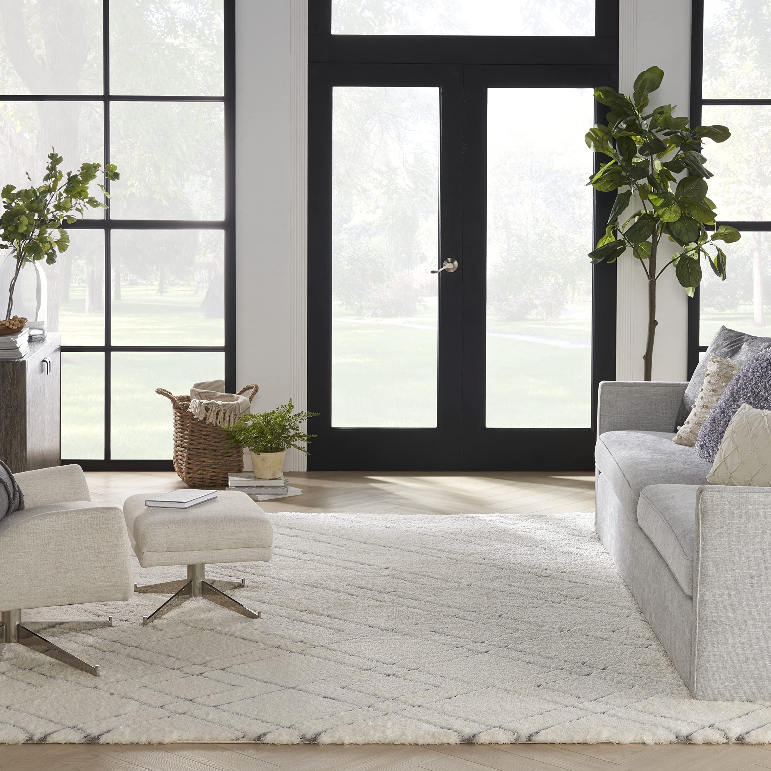 Nourison Luxurious Shag Lattice Ivory 8x10 Area Rug - Soft Plush Easy Clean Non-Shedding Carpet for Living Room, Bedroom, Dining Room & Kitchen | Perfect for Cozy Home Decor & High Traffic Areas