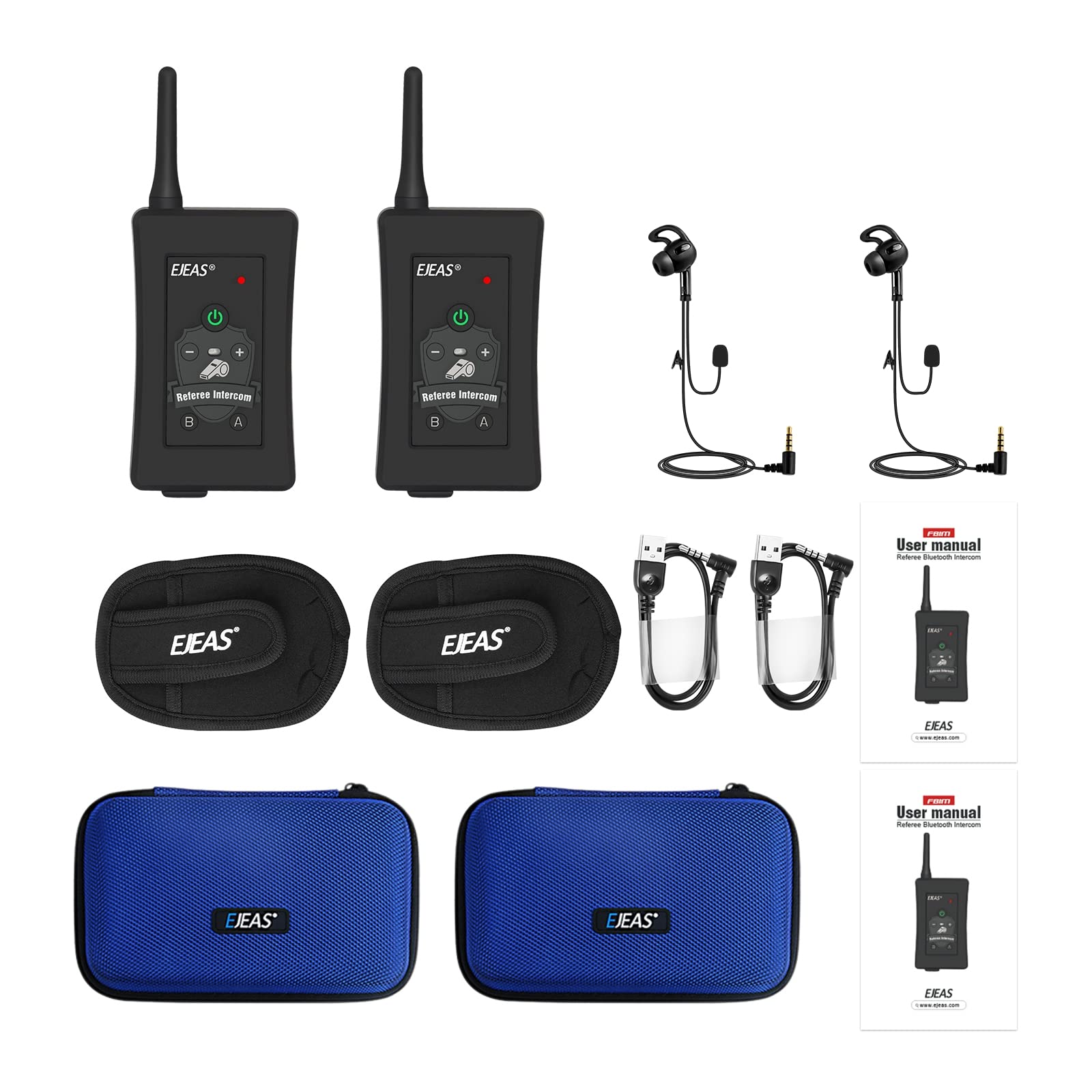 EJEAS FBIM Professional Referee Bluetooth Headset - 4-Way 1500M Communication System with Noise Cancelling, Waterproof & 850mAh Battery - Includes Armband for Football, Handball & Basketball Referees (2 Pack) - Perfect for Sports Officiating, Coaching & Team Communication