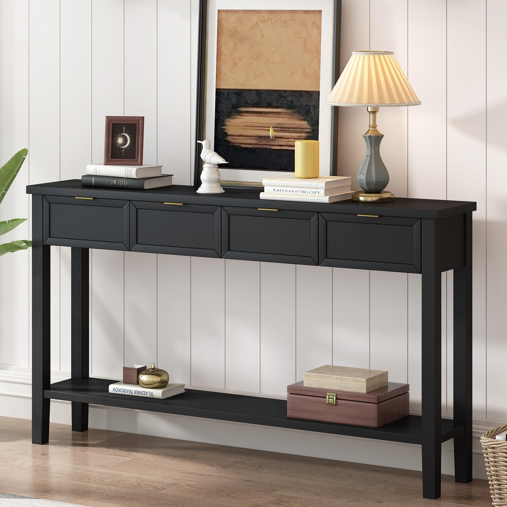 Modern Rustic Console Table with Drawer - Solid Wood Narrow Entryway Table for Hallway, Foyer & Living Room - Farmhouse Style Sofa Table with Storage Shelf