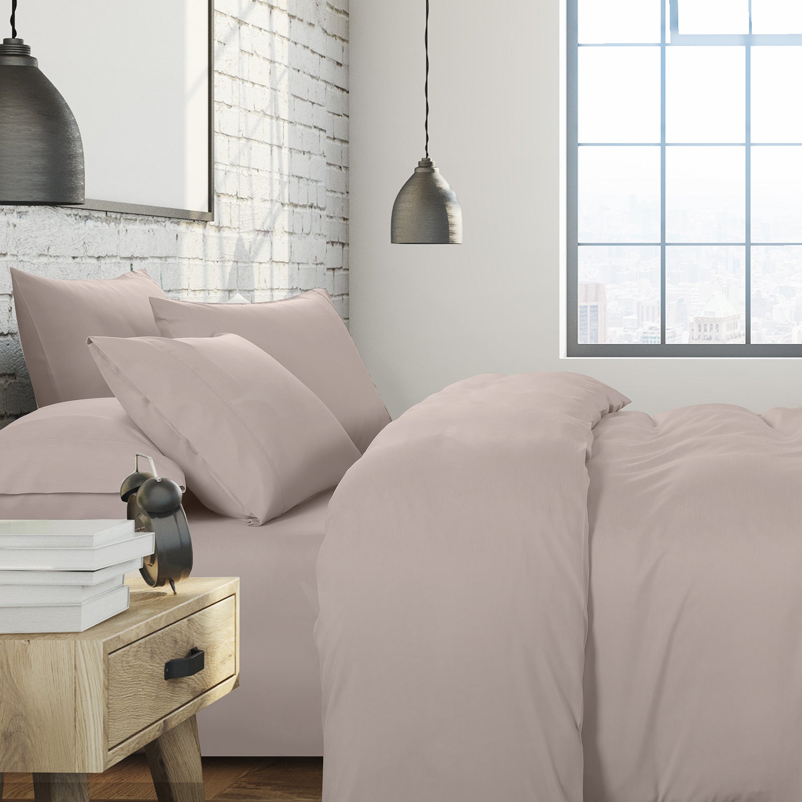 Luxury 1500 Thread Count 6-Piece King Size Bedding Set with 2 Duck Feather Down Pillows - Ultra Soft Stone Color for Master Bedroom & Guest Room Comfort