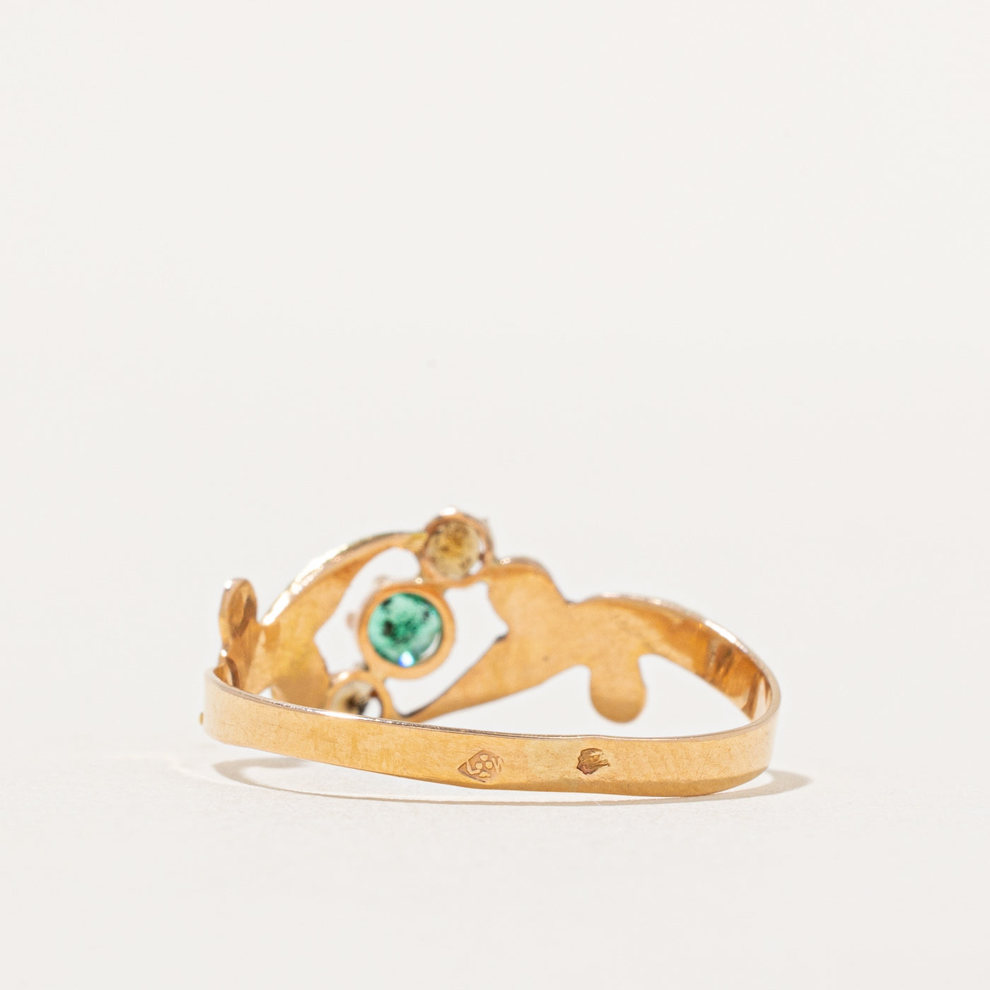 French Hallmarked Emerald & Pearl Ring - 0.12ct Genuine Emerald & 2.00mm Pearl - Size 7.75 - Elegant Jewelry for Women - Perfect for Weddings, Anniversaries & Special Occasions