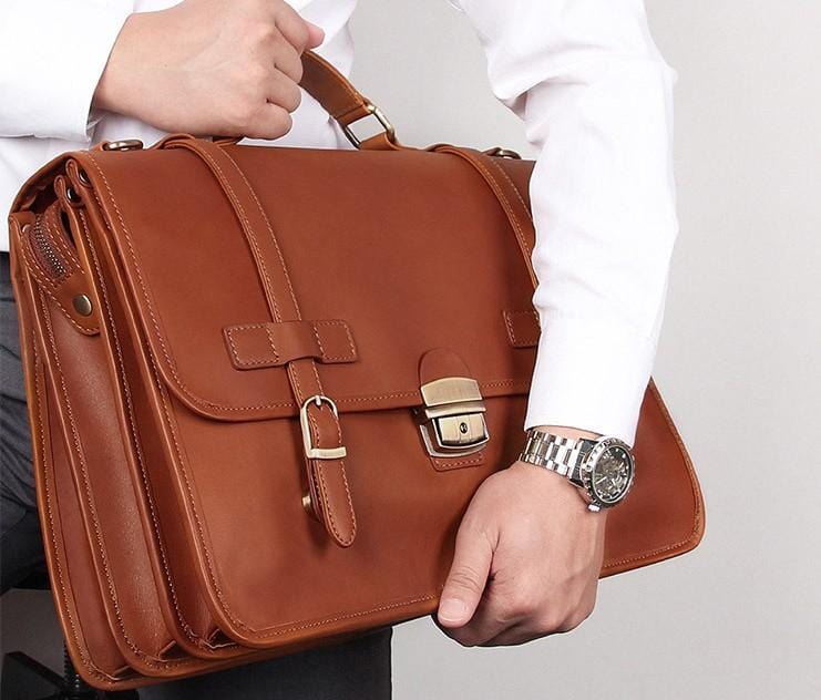 Premium Large Leather Laptop Briefcase for Business & Travel - Durable 17 Inch Laptop Bag with USB Charging Port, Perfect for Office, Commuting & Airplane Carry-On