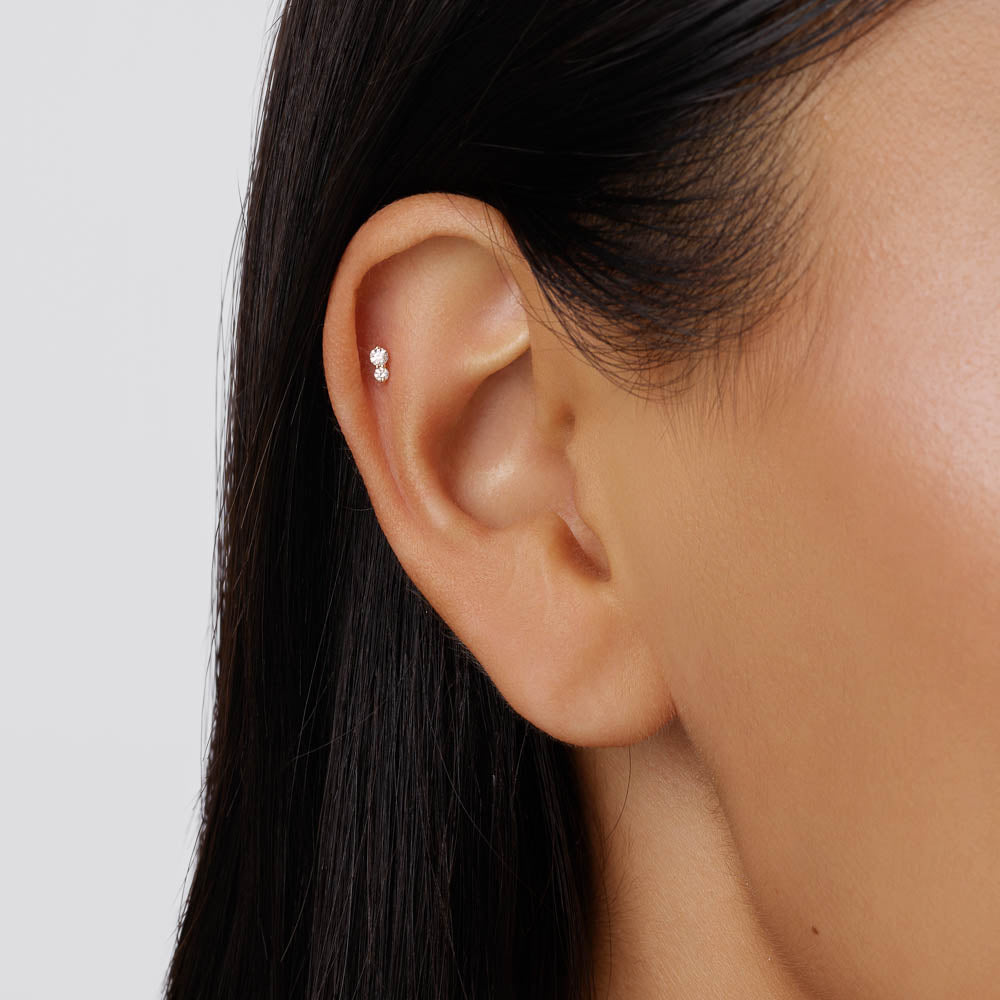10k Gold Diamond Twin Cluster Helix Single Stud Earrings for Women - Perfect for Parties, Weddings & Everyday Elegance