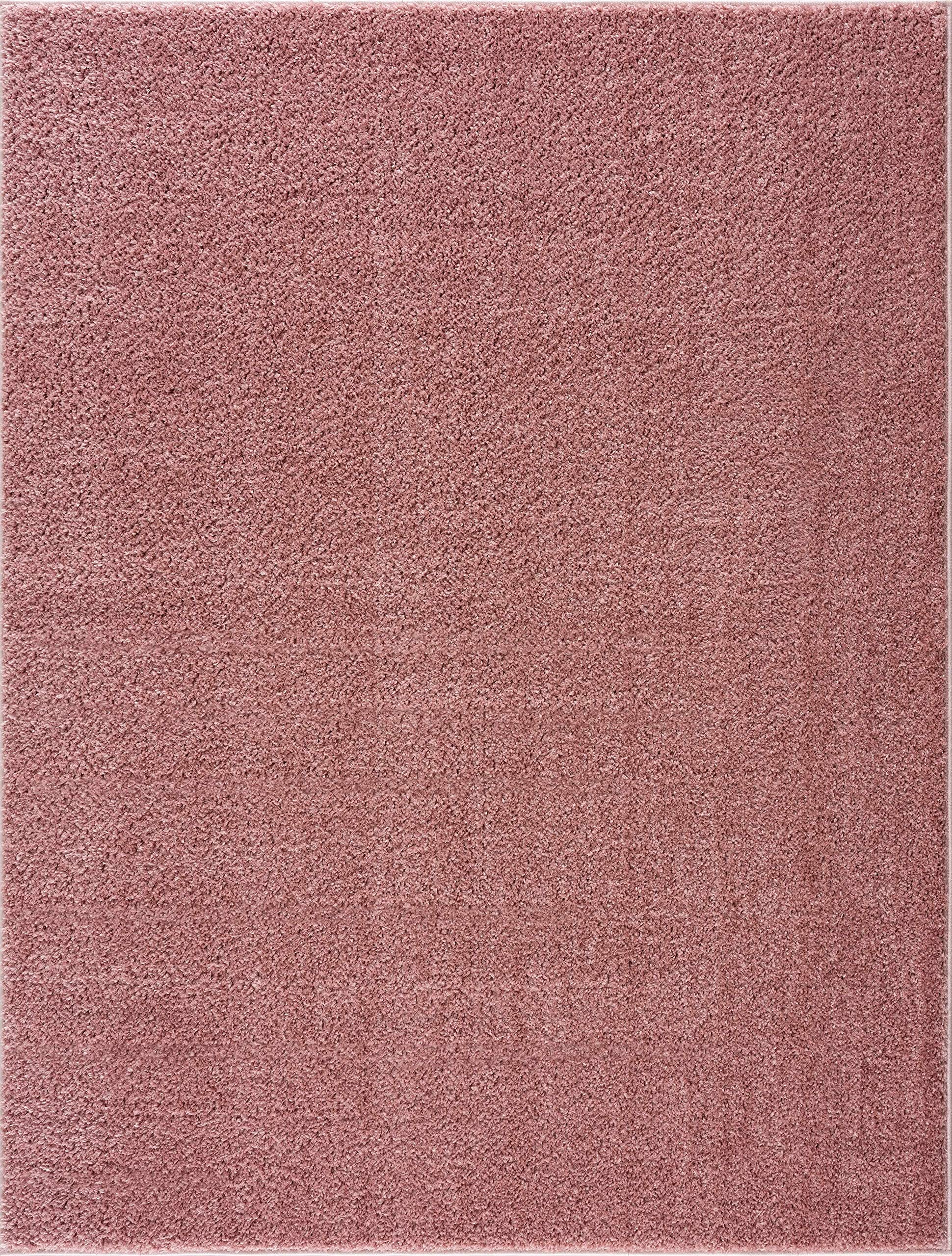 Hauteloom Machine Washable Solid Shag Rug - Soft Fluffy Plush High Pile Carpet for Living Room, Bedroom, Nursery & Dorm - Non-Slip Cozy Home Decor in Pink, Light Red, Light Burgundy - 7'10