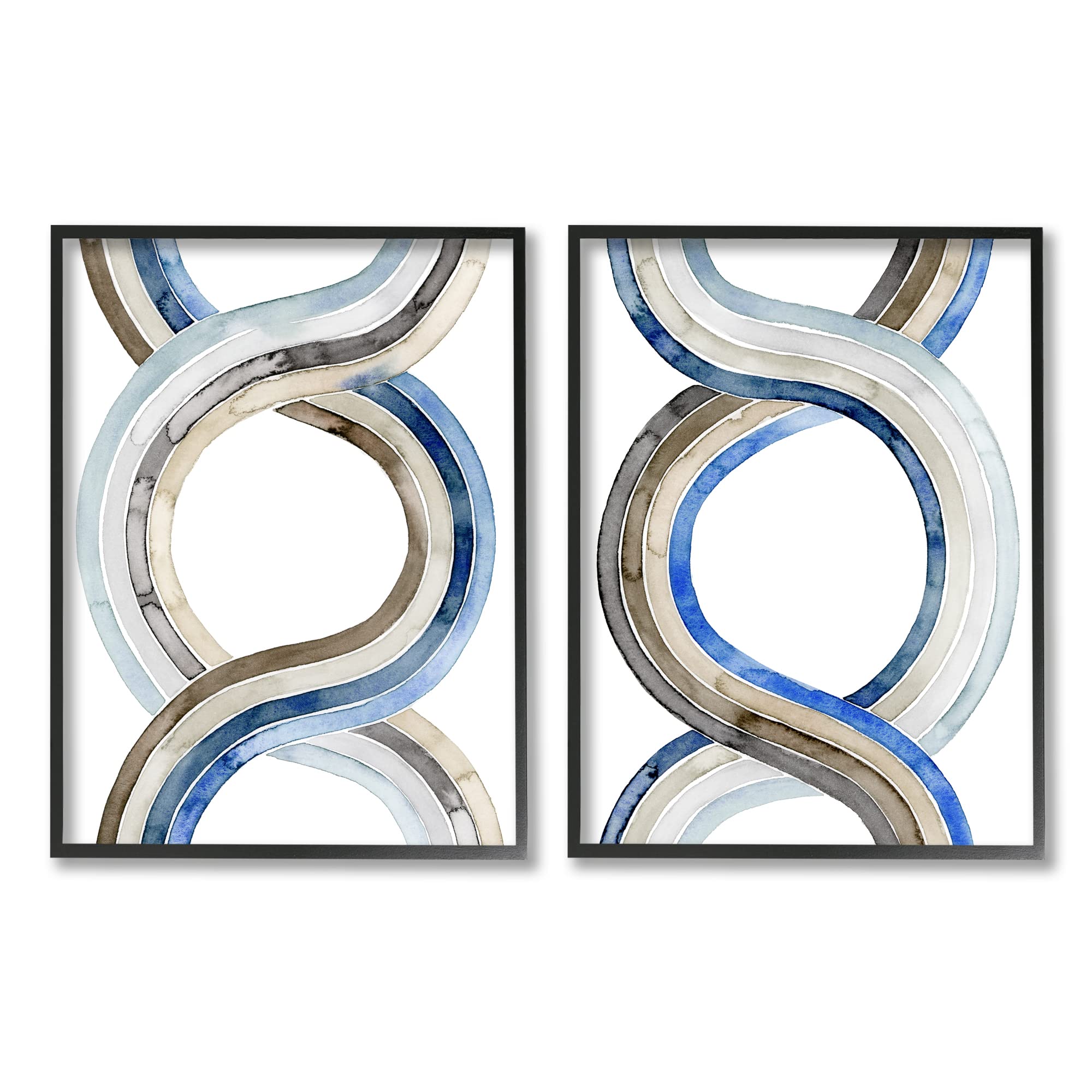 Stupell Industries Abstract Spiral Helix Wall Art - Brown & Blue Dimensional Lines in Black Frame | Modern Home & Office Decor