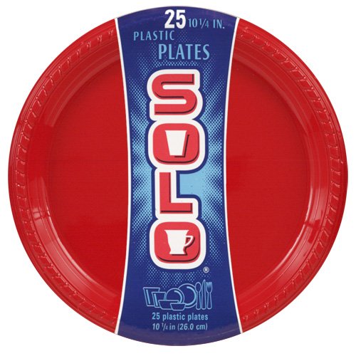 Solo Red 10-Inch Plastic Plates - 250 Count Bulk Pack (25 Plates x 10 Packs) - Durable Disposable Dinner Plates for Parties, Picnics, BBQs & Catering Events
