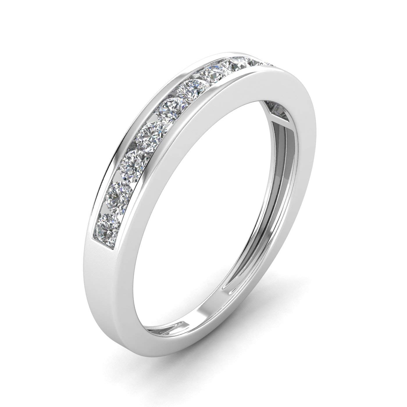 1/2 Carat TW Women's Natural Diamond Channel Set Wedding Band - 10k White/Yellow/Rose Gold Anniversary Ring, Stackable Ring for Bridal Jewelry, Engagement Gift & Everyday Luxury Wear