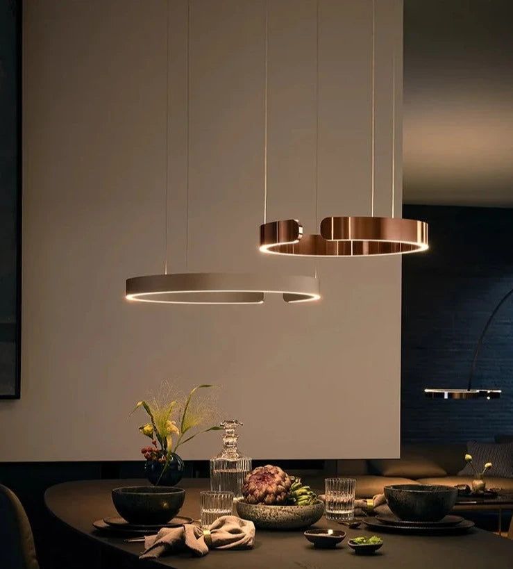 Elegant Minimalist Ring Chandelier Light Fixture - Aluminum Plated Modern Pendant Lighting for Dining Room, Bedroom & Living Room Decor