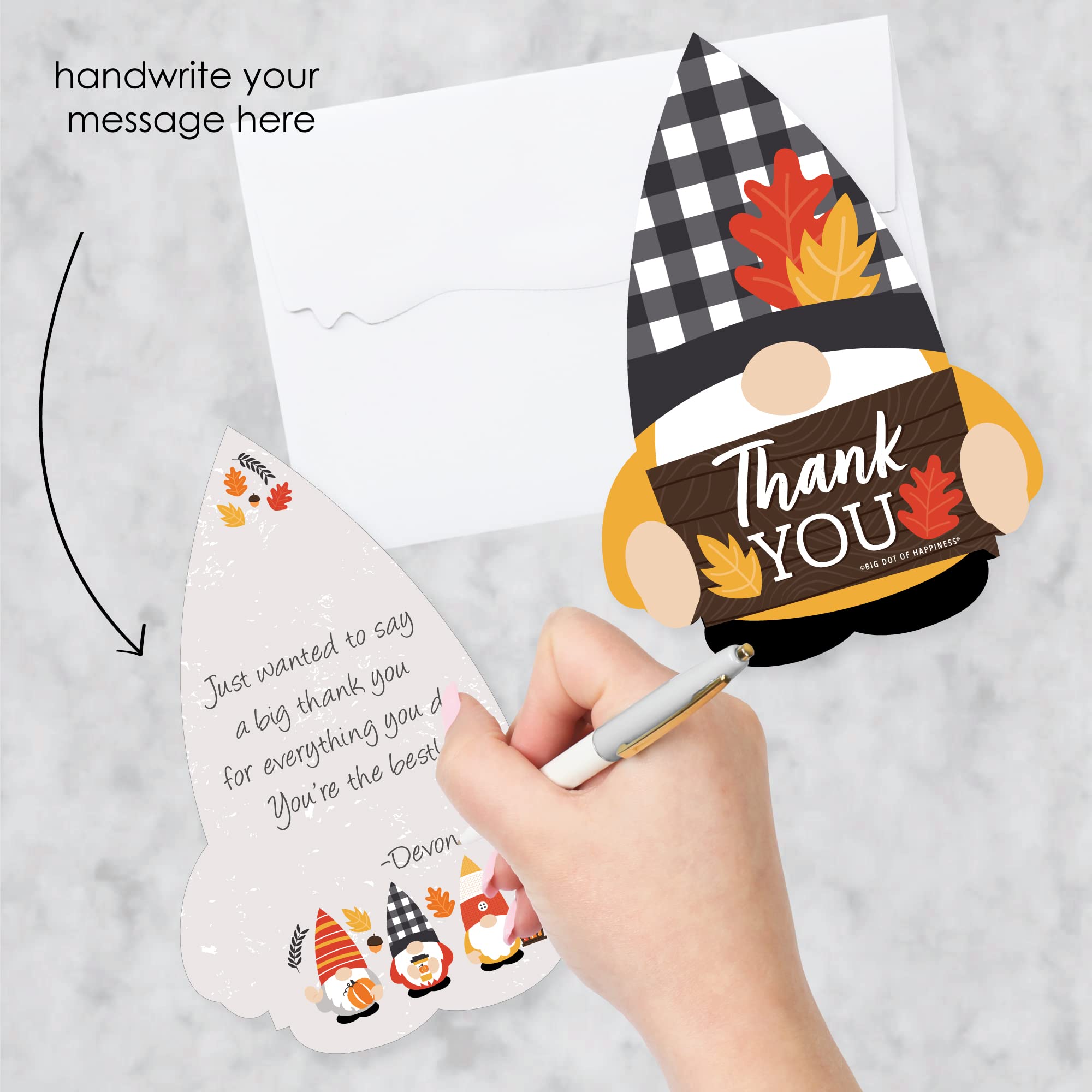 Big Dot of Happiness Fall Gnomes Thank You Cards - Set of 12 Autumn Harvest Greeting Cards with Envelopes for Thanksgiving, Halloween Party Favors & Seasonal Gifts