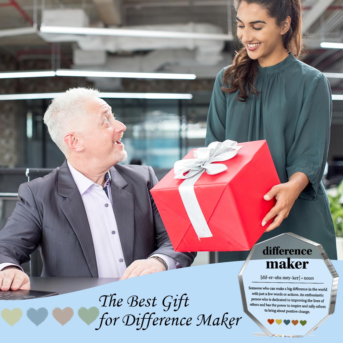 Difference Maker Gifts - Inspirational Thank You Present for Leaders, Bosses, Moms, Mentors, Coaches & Teachers - Motivational Office Desk Decor Plaque with Quote - Perfect for Appreciation Gifts, Coworker Recognition & Home Office Decor