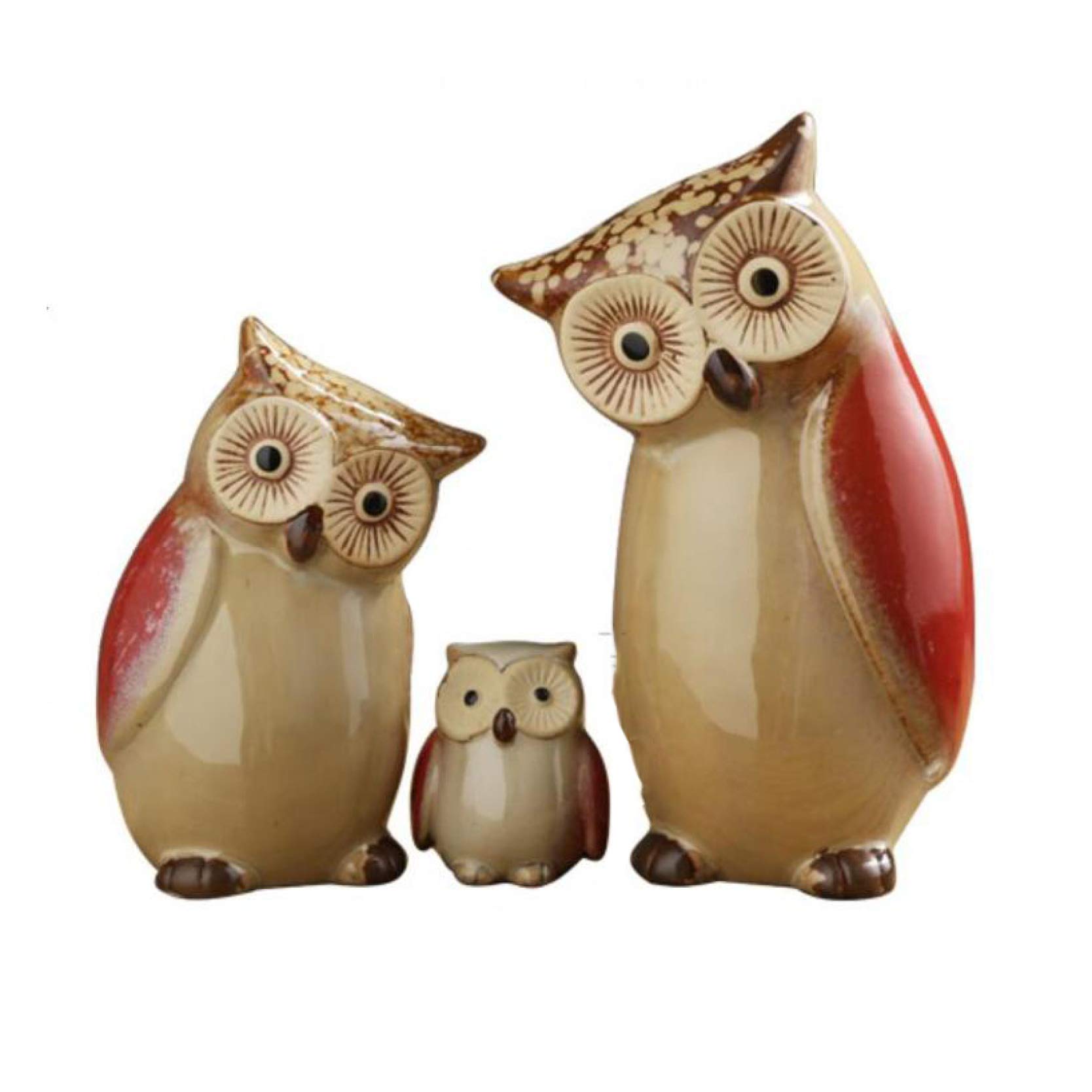 KKONION Ceramic Owl Figurine Set - Handcrafted Porcelain Animal Sculptures for Home Decor, Living Room & Bedroom Accents - Perfect for Housewarming Gifts and Shelf Displays