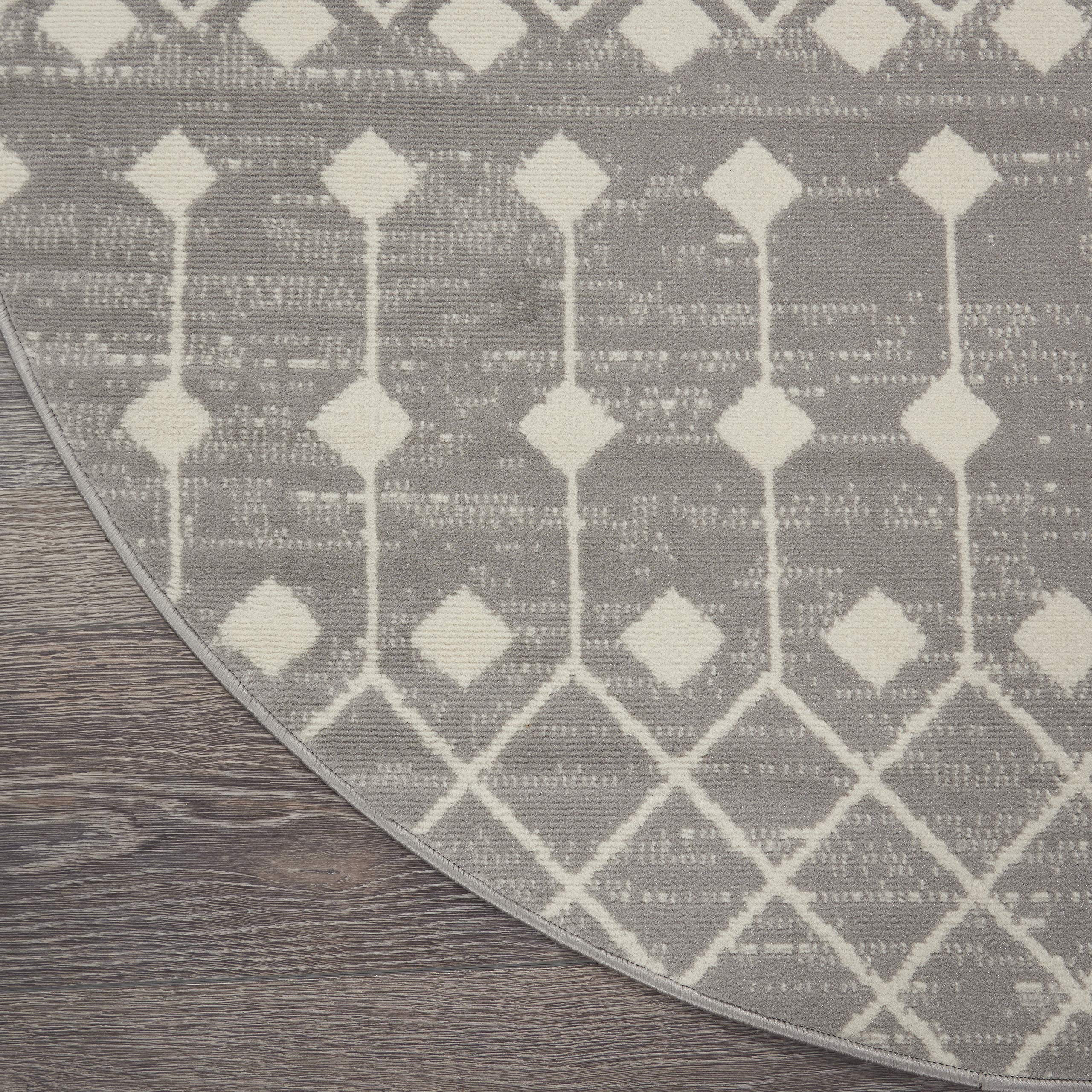 Nourison Grafix Moroccan Grey 8' Round Area Rug - Easy to Clean, Non-Shedding - Perfect for Bedroom, Living Room, Dining Room & Kitchen Decor - Soft & Durable for Home, Office or Apartment Use