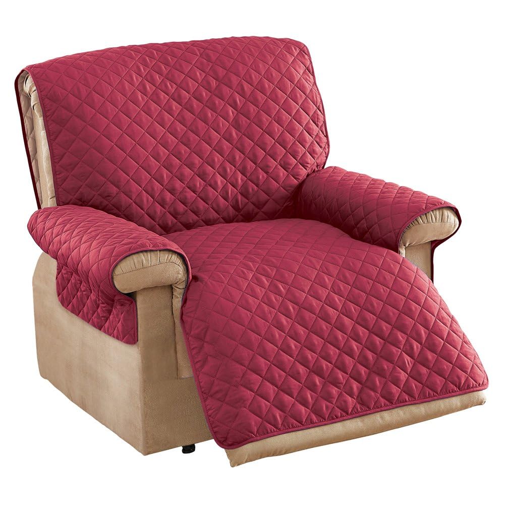 Reversible Quilted Furniture Cover for Jumbo Recliner - Burgundy/Taupe | Sofa Protector, Stretchable Slipcover | Living Room, Home Decor, Pet Protection