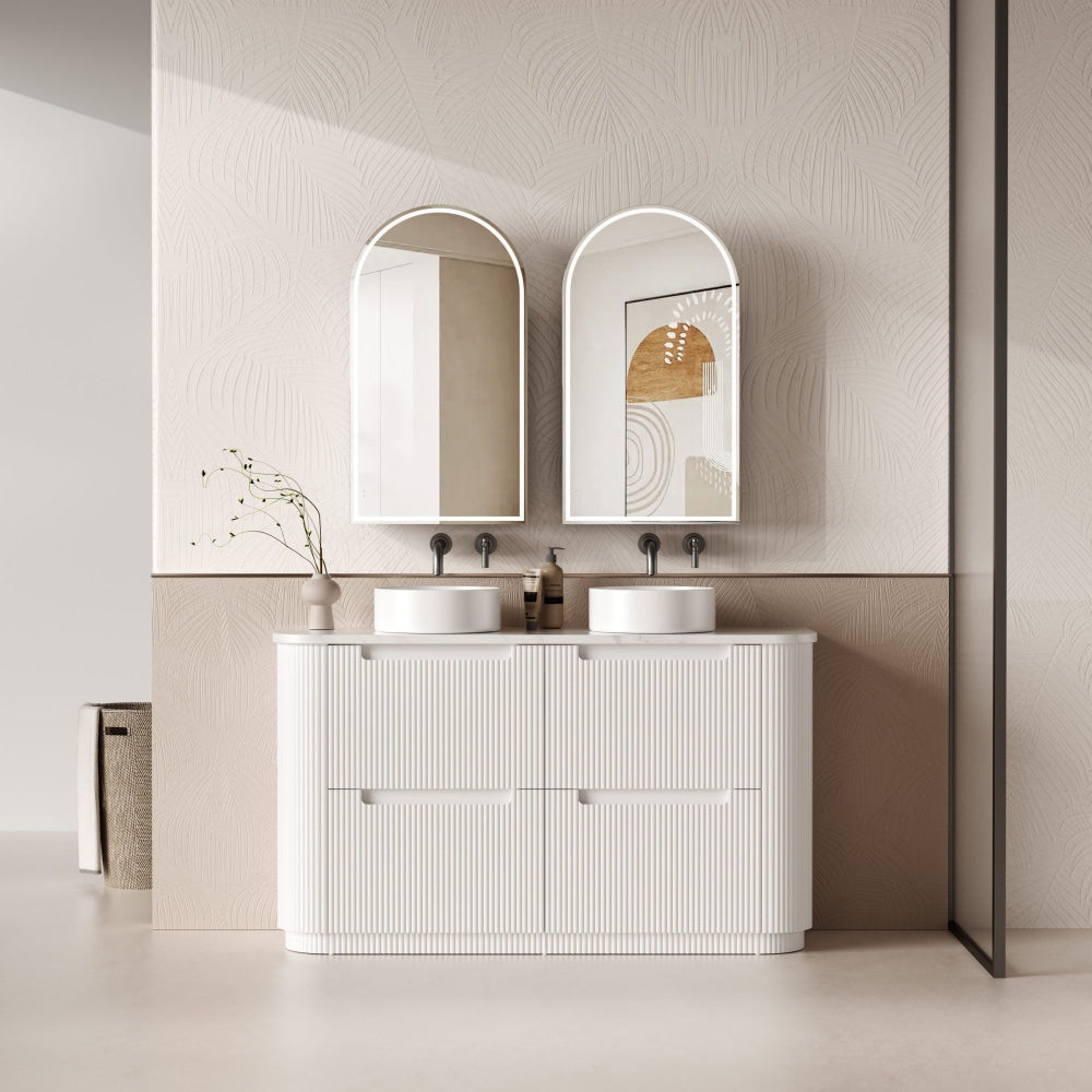 Aulic 1500mm Modern Curved Floor Standing Bathroom Vanity with Solid Surface Countertop - Cato Top CA57 1500 ST26FT - Perfect for Master Bathroom, Guest Bath & Luxury Home Decor