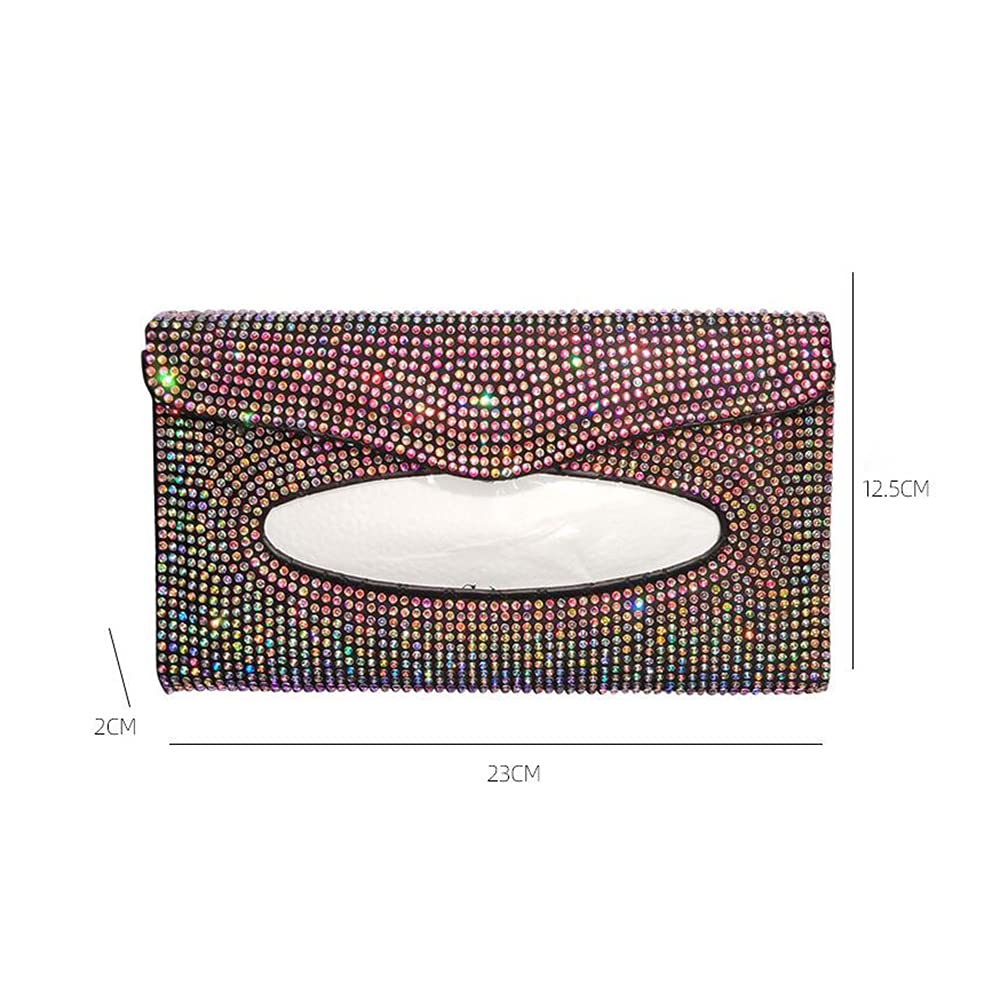 Sparkling Crystal Rhinestone Leather Car Sun Visor Tissue Box Holder - Auto Visor Napkin Holder for Paper Towels & Tissues - Stylish Car Accessory for Road Trips & Daily Commute