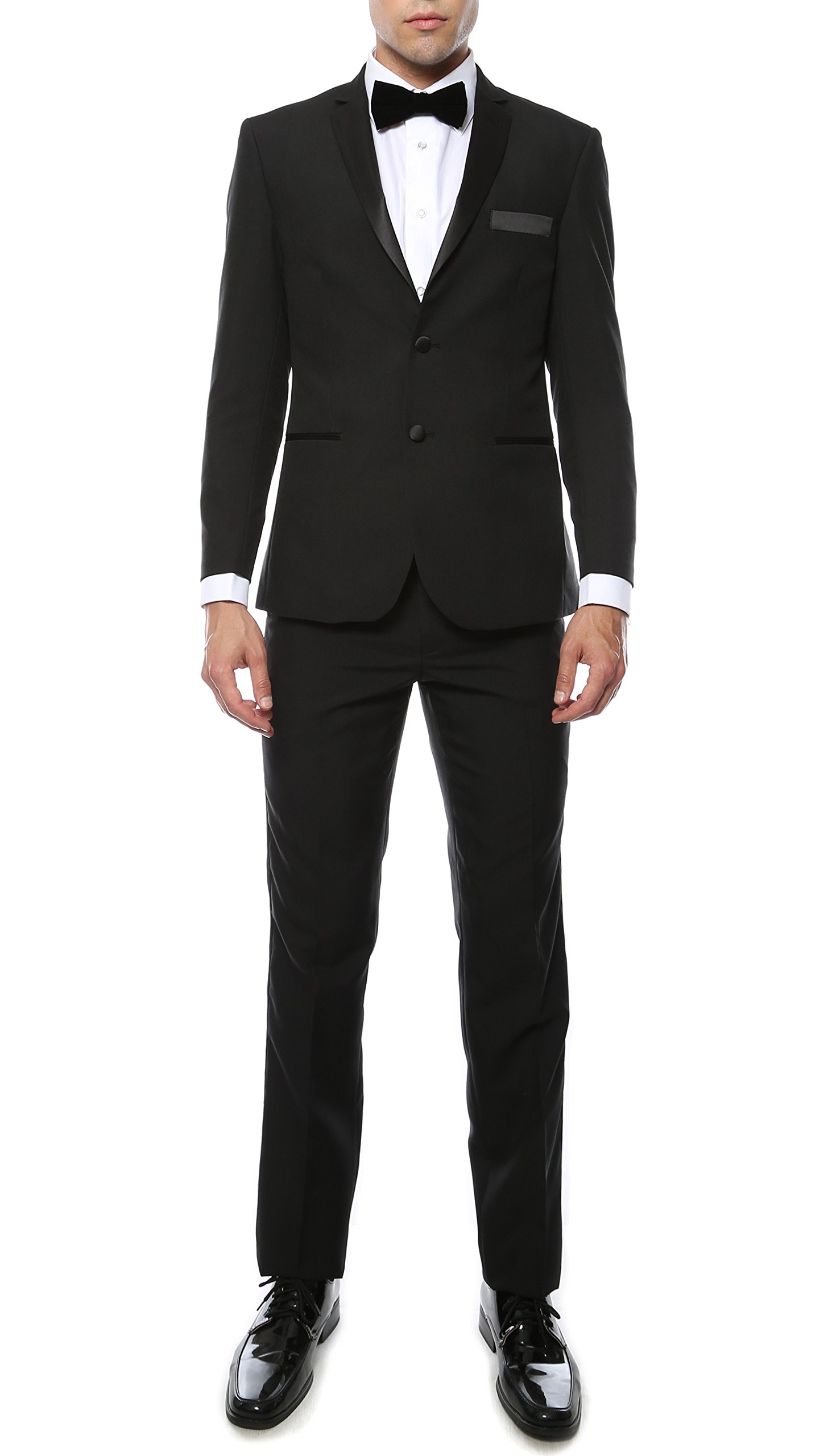 Paul Lorenzo Men's Slim Fit Notch Lapel 2-Piece Tuxedo Suit | Formal Black Dinner Jacket & Pants Set for Weddings, Prom & Special Occasions