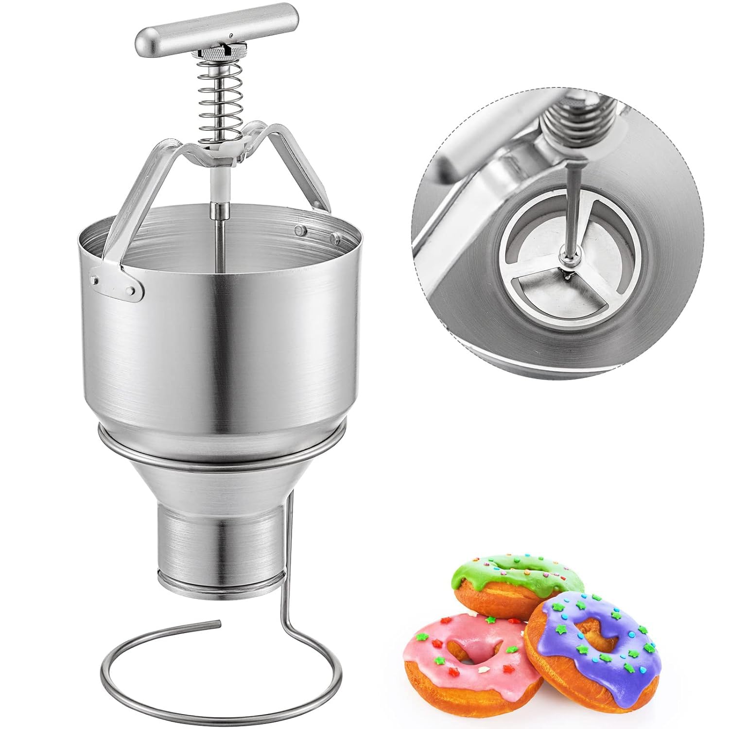 VBENLEM 5L Donut Depositor - Manual Donut Dropper Hopper with 6 Adjustable Thickness Settings, Food-Grade Aluminum Donut Batter Dispenser with Stand for Home Bakeries & Commercial Kitchens - Perfect for Making Uniform Donuts, Pancakes & Muffins