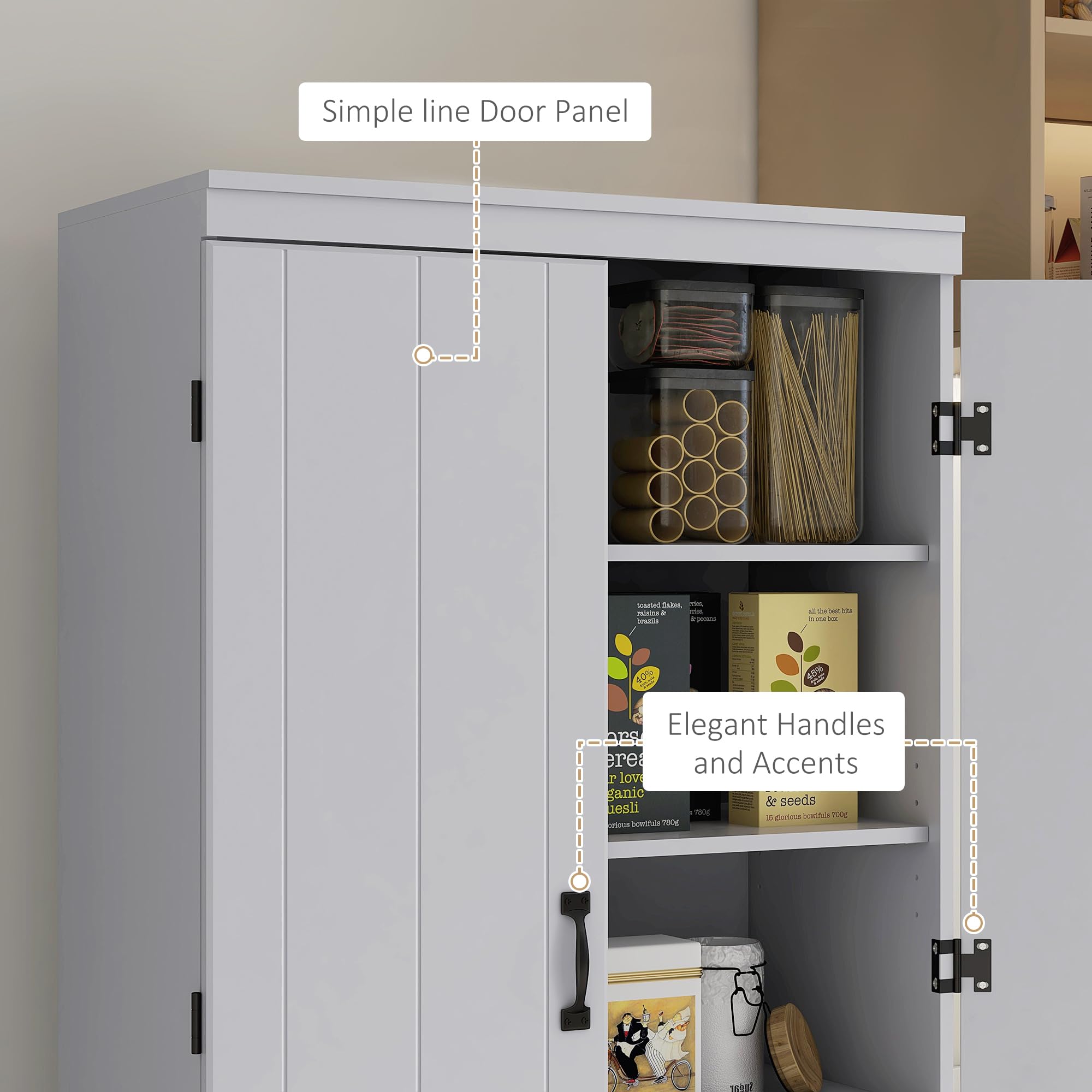 HOMCOM 70 Inch Freestanding Kitchen Pantry Cabinet with 4 Doors & 2 Adjustable Shelves, Large Storage Cabinet for Dining Room, Living Room, or Office - Modern Gray Finish | Perfect for Organizing Food, Dishes, and Household Items