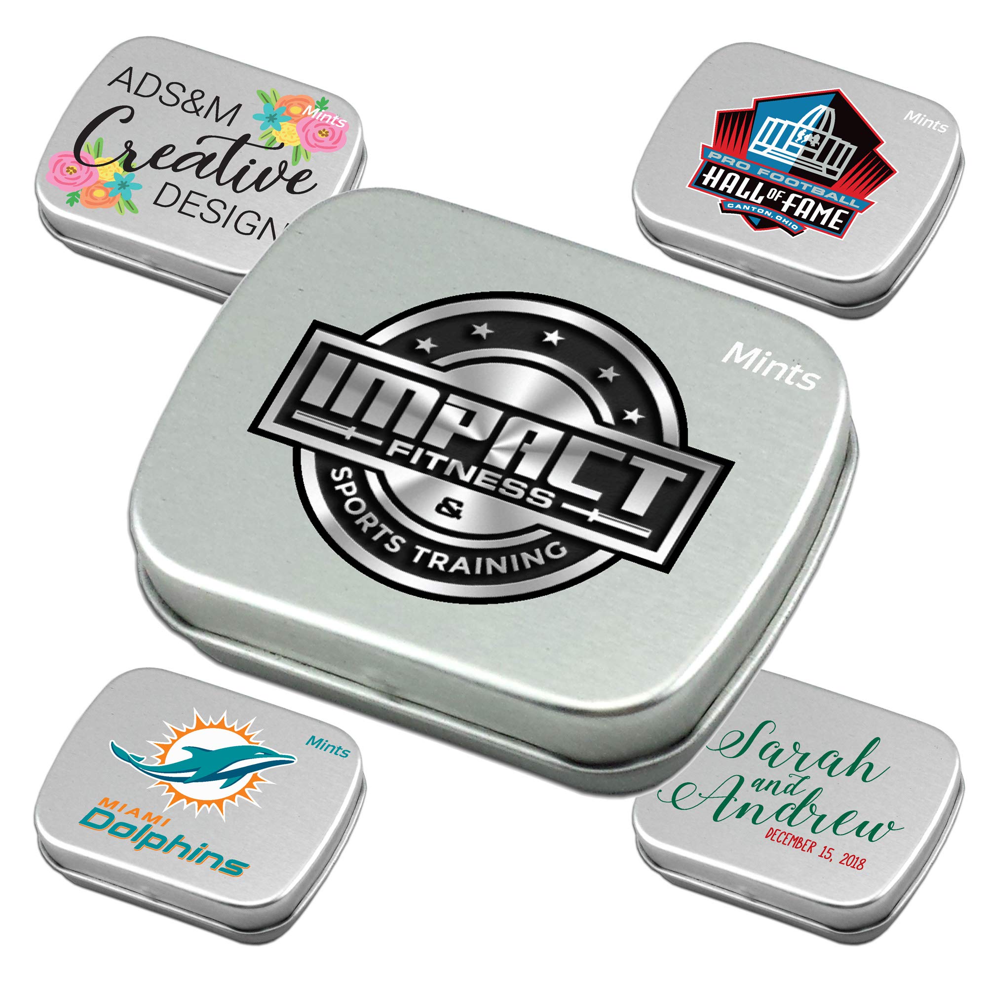 Custom Sugar-Free Peppermint Candy Tins - Bulk 100-Pack (85 Mini Candies per Tin) | Personalized Promotional Gifts for Business Events & Corporate Branding | Perfect for Trade Shows, Weddings & Party Favors