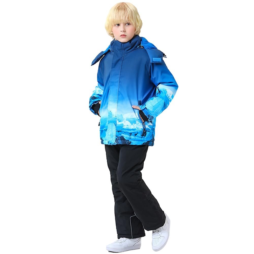 WOWULOVELY Boys' 2-Piece Colorblock Snow Pants & Jacket Set - Winter Snowsuit for Skiing, Snowboarding & Outdoor Play