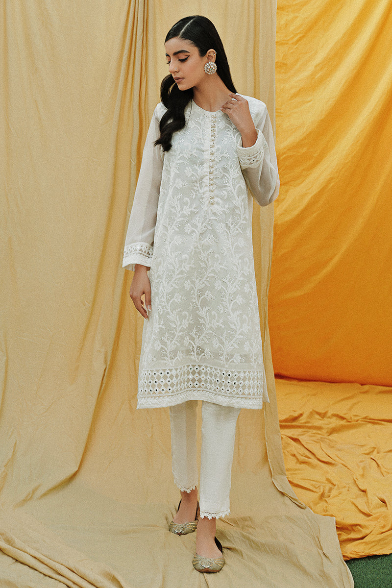 Ivory Glaze Embroidered Shirt for Women - Elegant Floral Design, Breathable Cotton, Casual & Party Wear - Perfect for Office, Date Night & Special Occasions