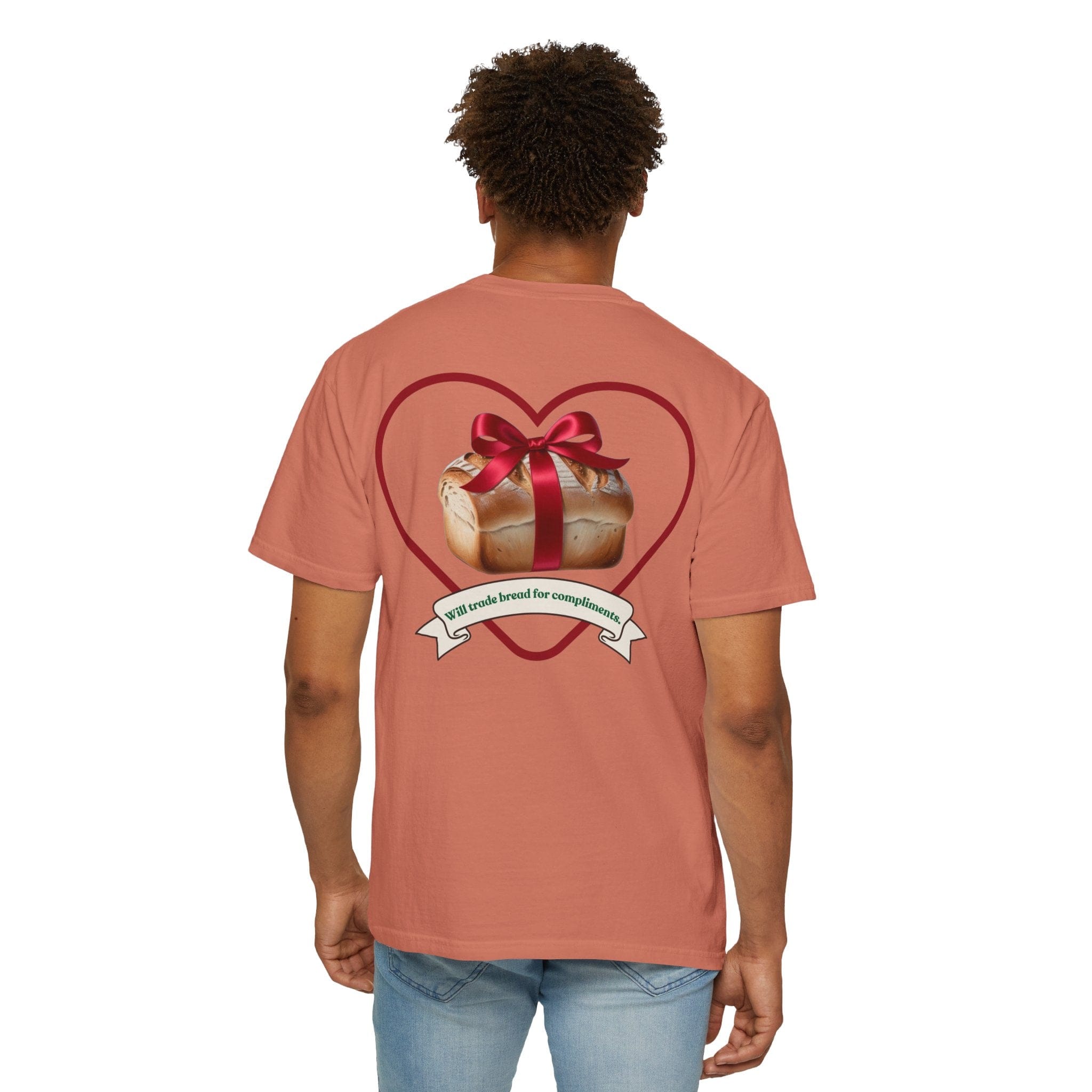 Gift of Love T-Shirt - Unisex Garment Dyed Tee with Heart & Bread Print | Casual Wear, Couples Outfits, Valentine's Day Gift