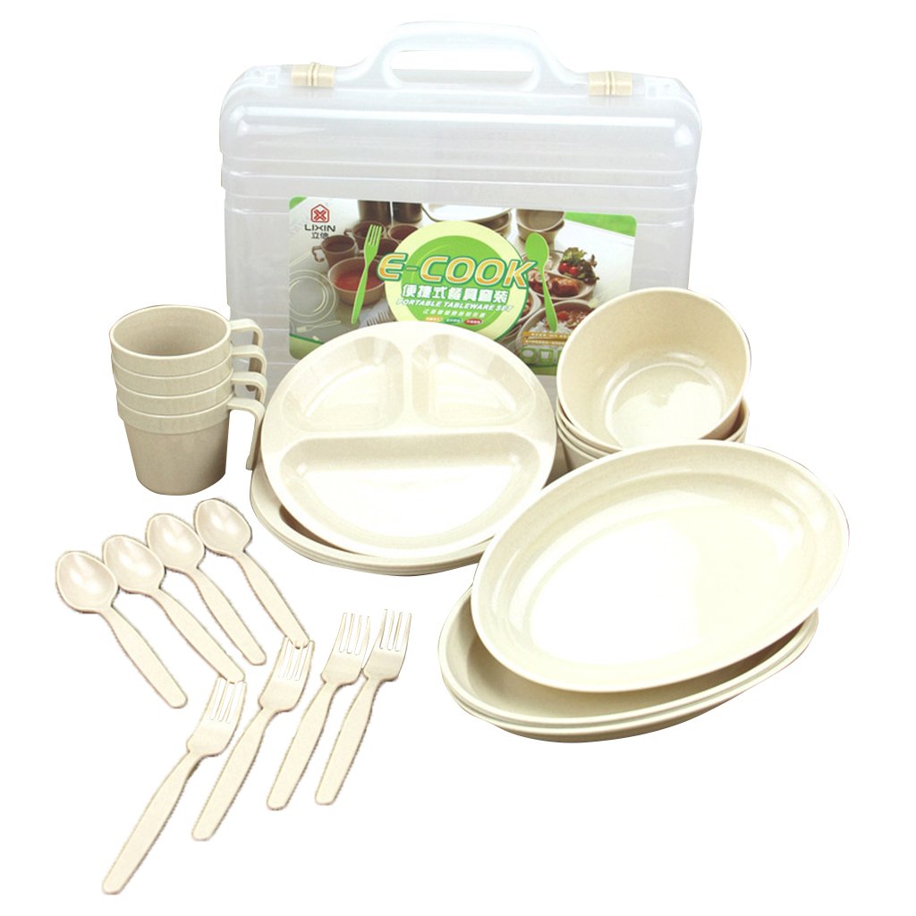 Colcolo 24-Piece Reusable Camping Tableware Set - Eco-Friendly Dinnerware for Outdoor Picnics, Fishing Trips & Travel Adventures | Perfect for Camping, Hiking & Beach Parties