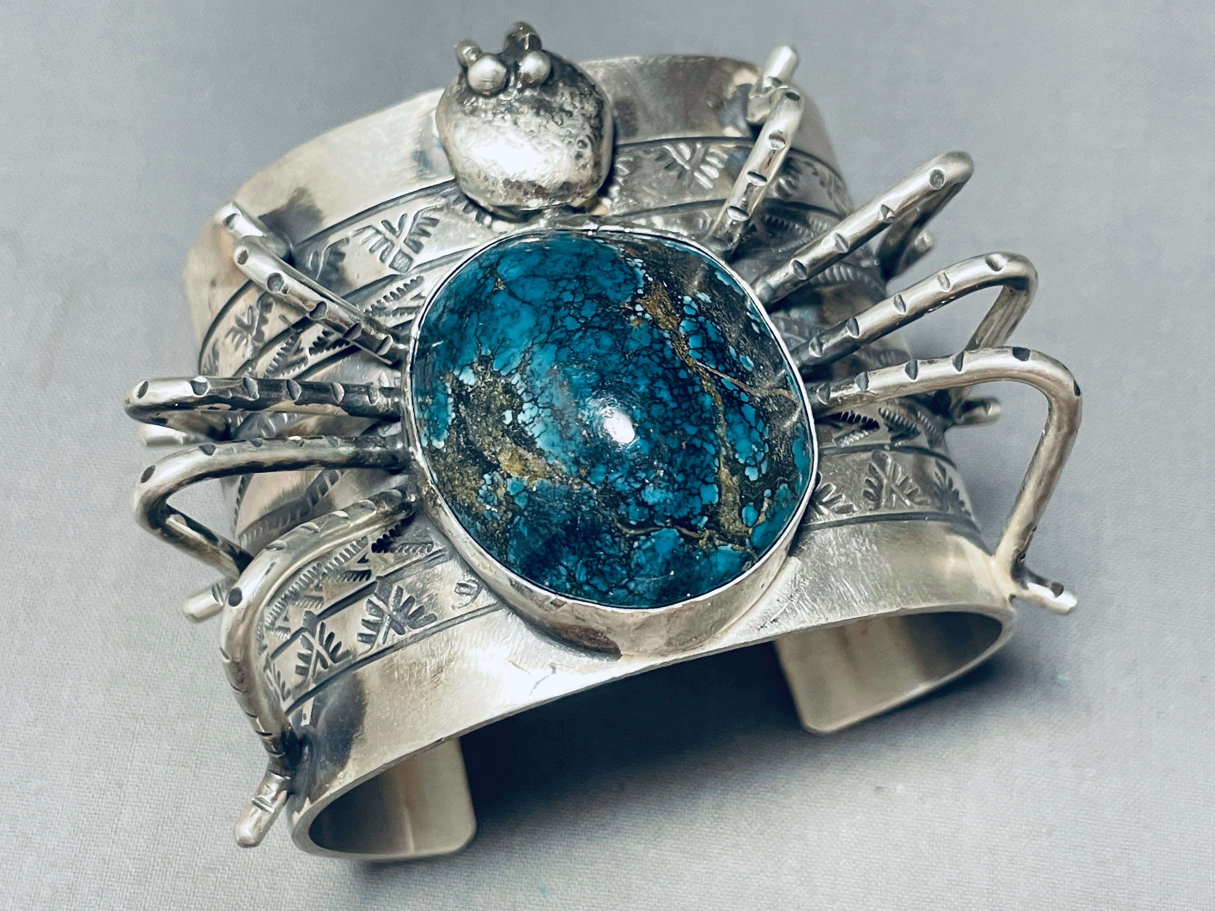 Authentic Navajo Spider Turquoise Sterling Silver Bracelet - 181 Grams - Handmade Native American Jewelry for Women - Perfect for Boho Fashion, Spiritual Healing & Gift Giving