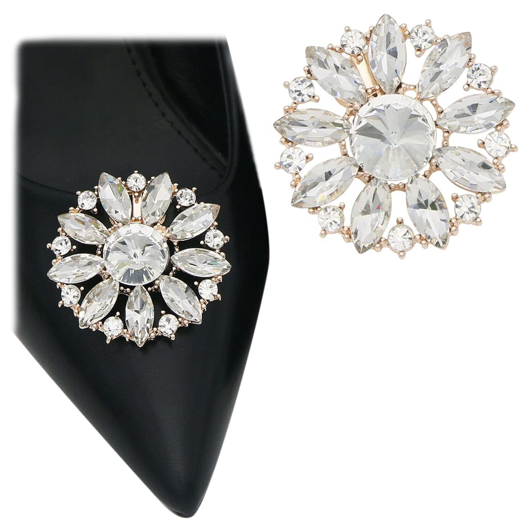 2 PCS Detachable Rhinestone Sunflower Shoe Clips - Floral Shoe Accessories for High Heels, Flats & Sandals - Perfect for Weddings, Parties & Special Occasions