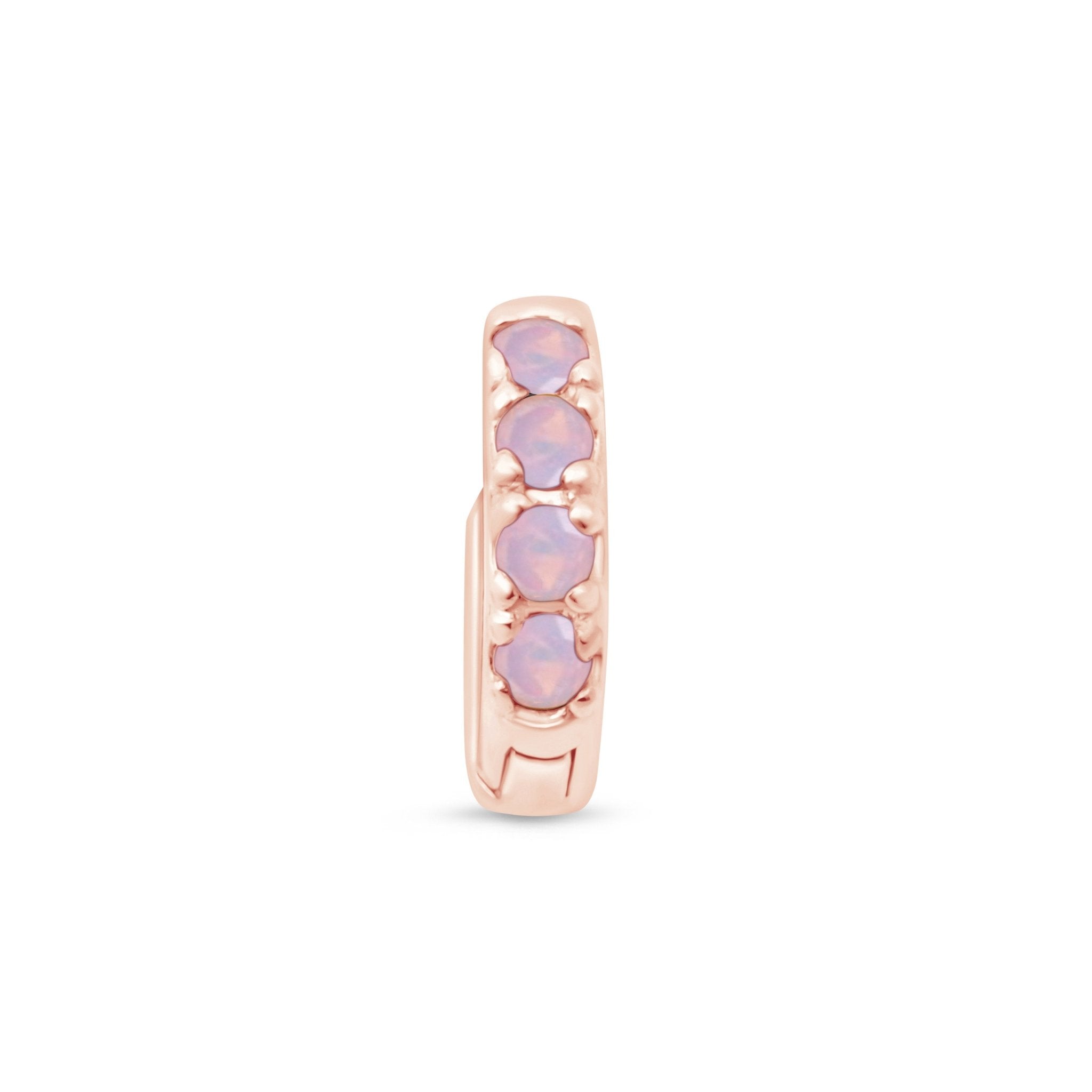 14k Rose Gold Opal Studded Huggie Earrings | Dainty & Elegant Hoop Earrings for Women | Perfect for Everyday Wear, Parties & Special Occasions