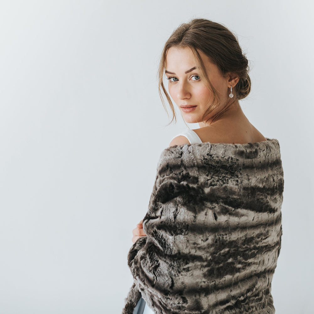 Luxury Silver Brown Faux Fur Long Stole Scarf - Elegant Winter Wrap for Women, Perfect for Parties, Weddings & Cold Weather Fashion