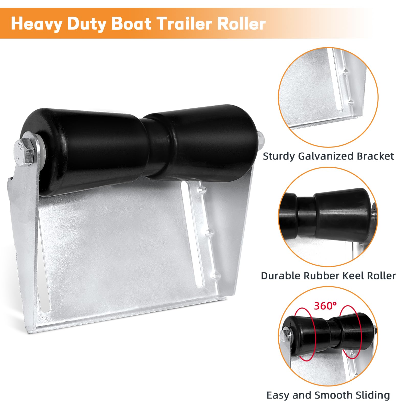 Boat Trailer Rollers with Brackets - Heavy Duty Galvanized Steel Keel Roller Assembly Kit for Boat Trailers | Includes Mounting Bolt & Roller Shaft | Perfect for Marine Transport, Boat Launching & Storage