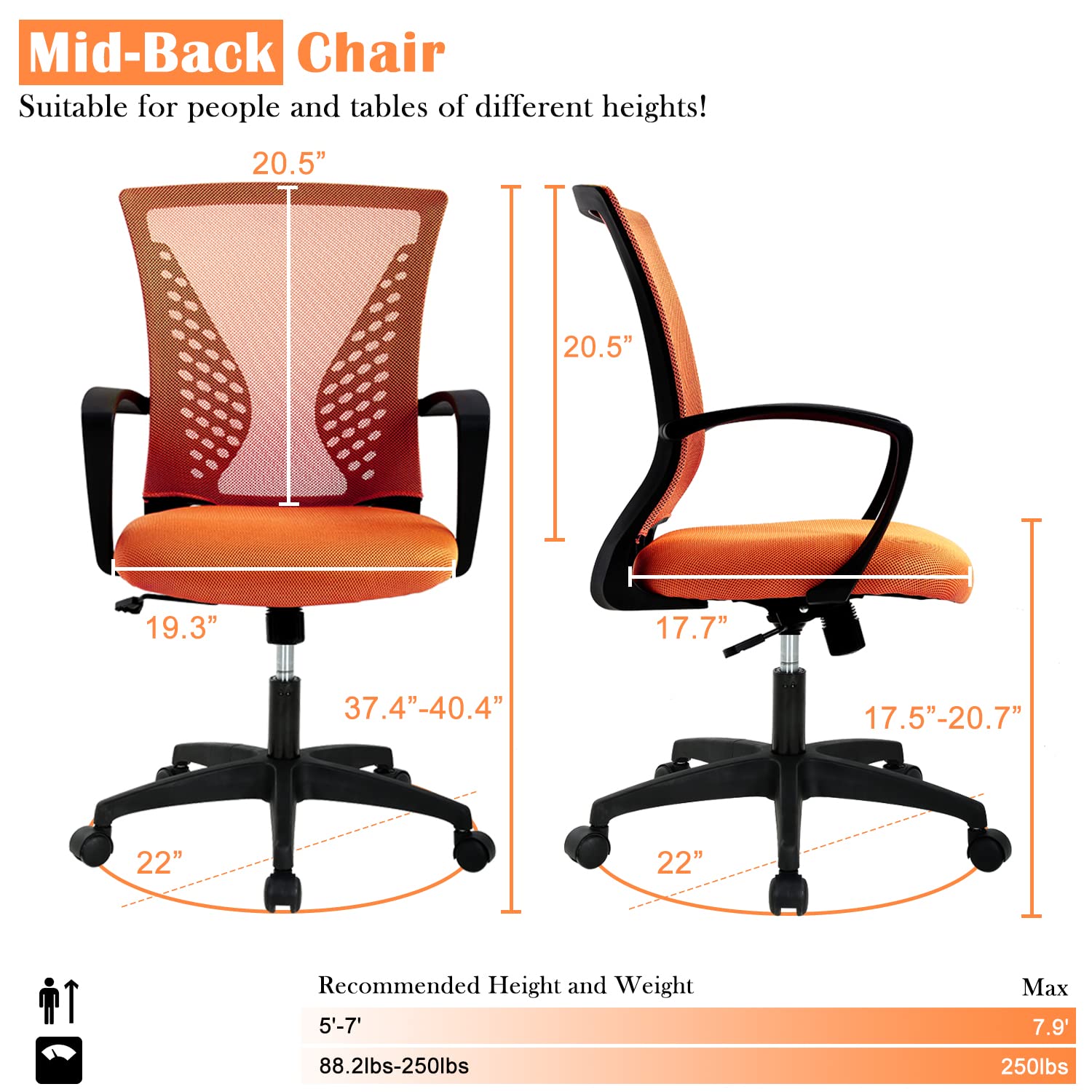 Ergonomic Office Chair for Women - Mid Back Swivel Computer Mesh Chair with Adjustable Armrest & Lumbar Support - Cute Soft Desk Chair for Home Office, Meeting Room & Workspace - Perfect for Long Hours of Comfortable Working & Video Conferencing