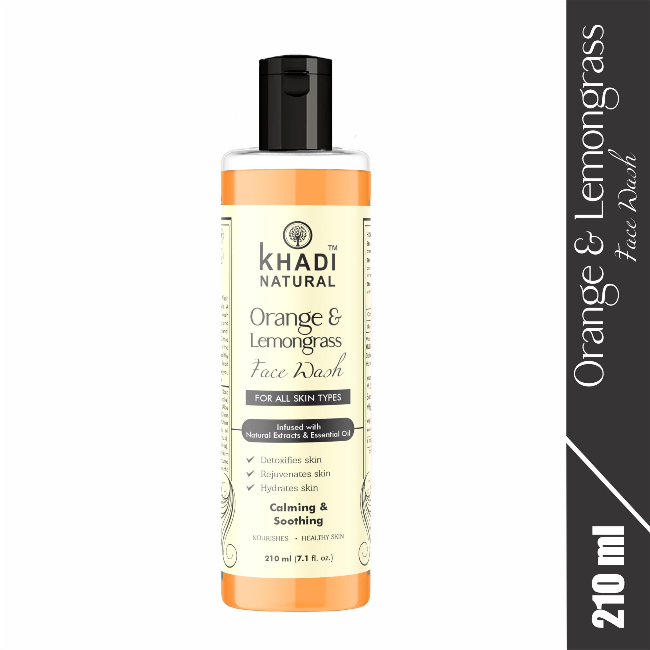Khadi Natural Orange & Lemongrass Herbal Face Wash for Dry Skin - 210ml | Organic Cleanser with Citrus Extracts | Perfect for Morning & Night Skincare Routine