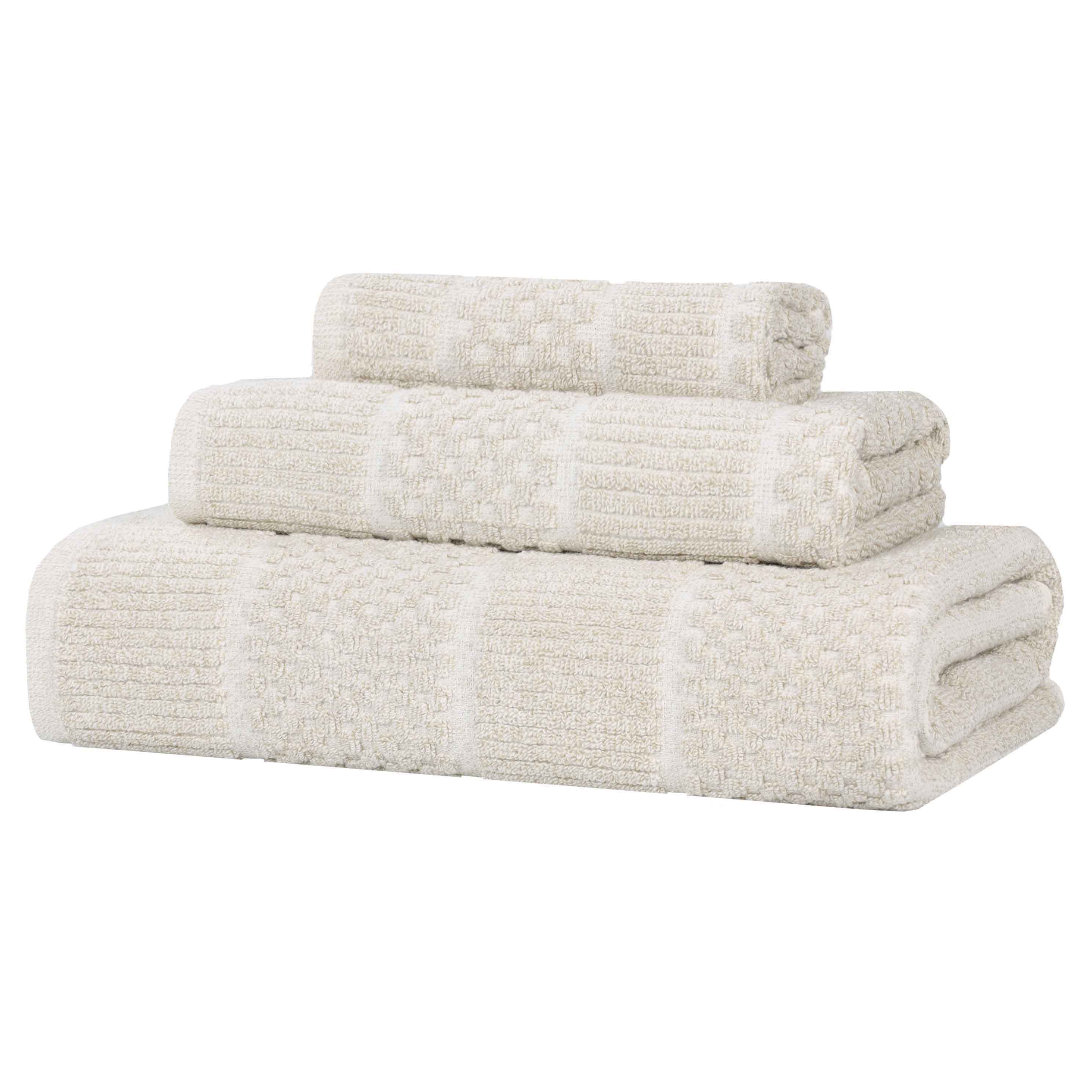 Premium 3-Piece Cotton Blend Towel Set - Medium Weight, Checkered & Ribbed Design for Bath, Spa & Guest Use | Soft & Absorbent Naples Collection