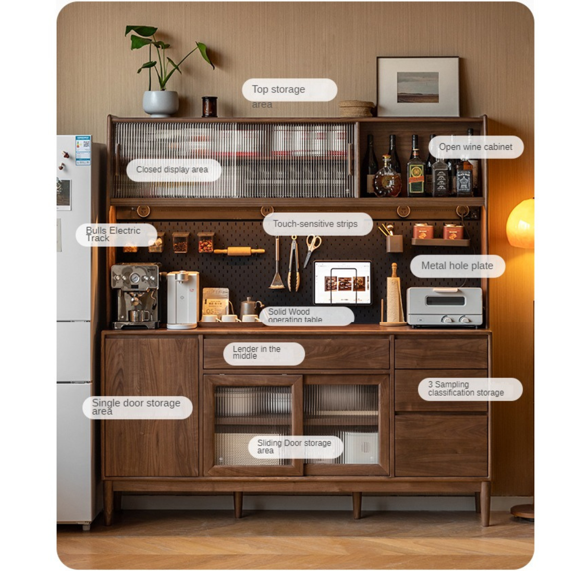 Black Walnut Solid Wood Modern Sideboard - Minimalist Buffet Cabinet for Dining Room, Living Room & Entryway Storage