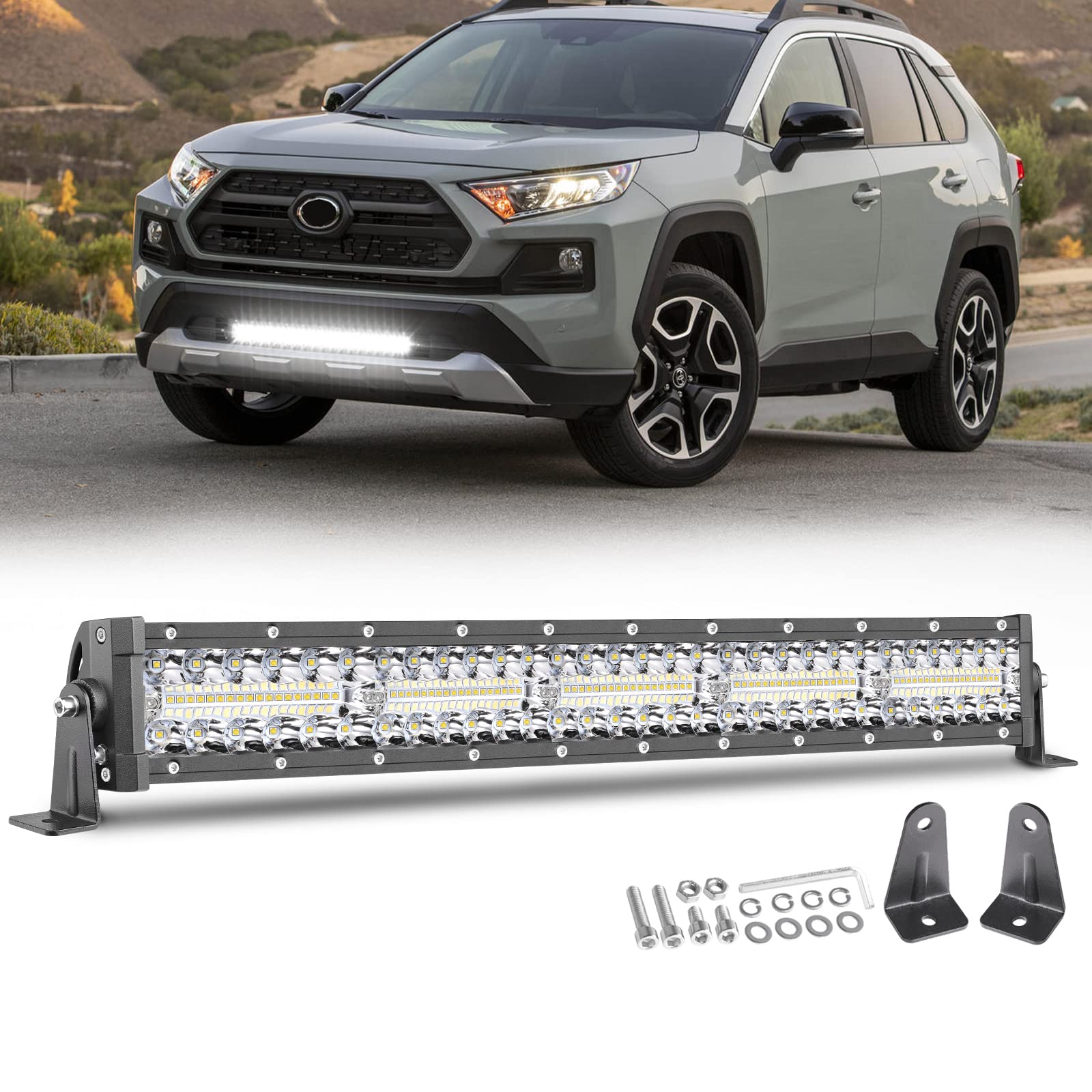 20 Inch LED Light Bar 450W Triple Row Spot Flood Combo - IP68 Waterproof Off-Road Driving Light for Car Grille, Bumper, Bull Bar - Fits Camry, RAV4, Tacoma, SUV, ATV, T-Top Boat - Perfect for Night Off-Roading, Camping & Marine Use