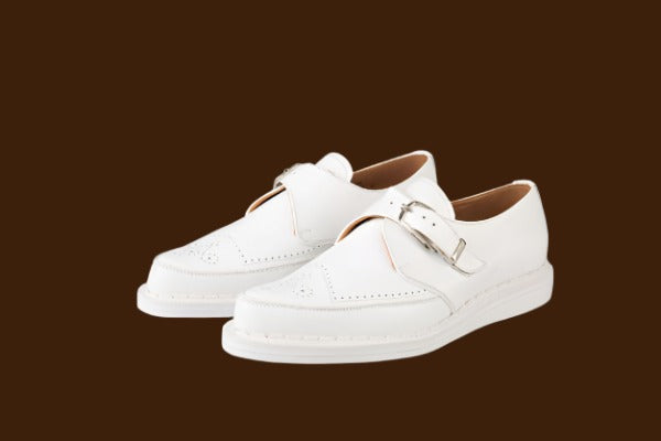 George Cox 13536 M/G Monk Strummer White Leather Shoes - Classic Men's Dress Loafers for Business, Office & Formal Occasions