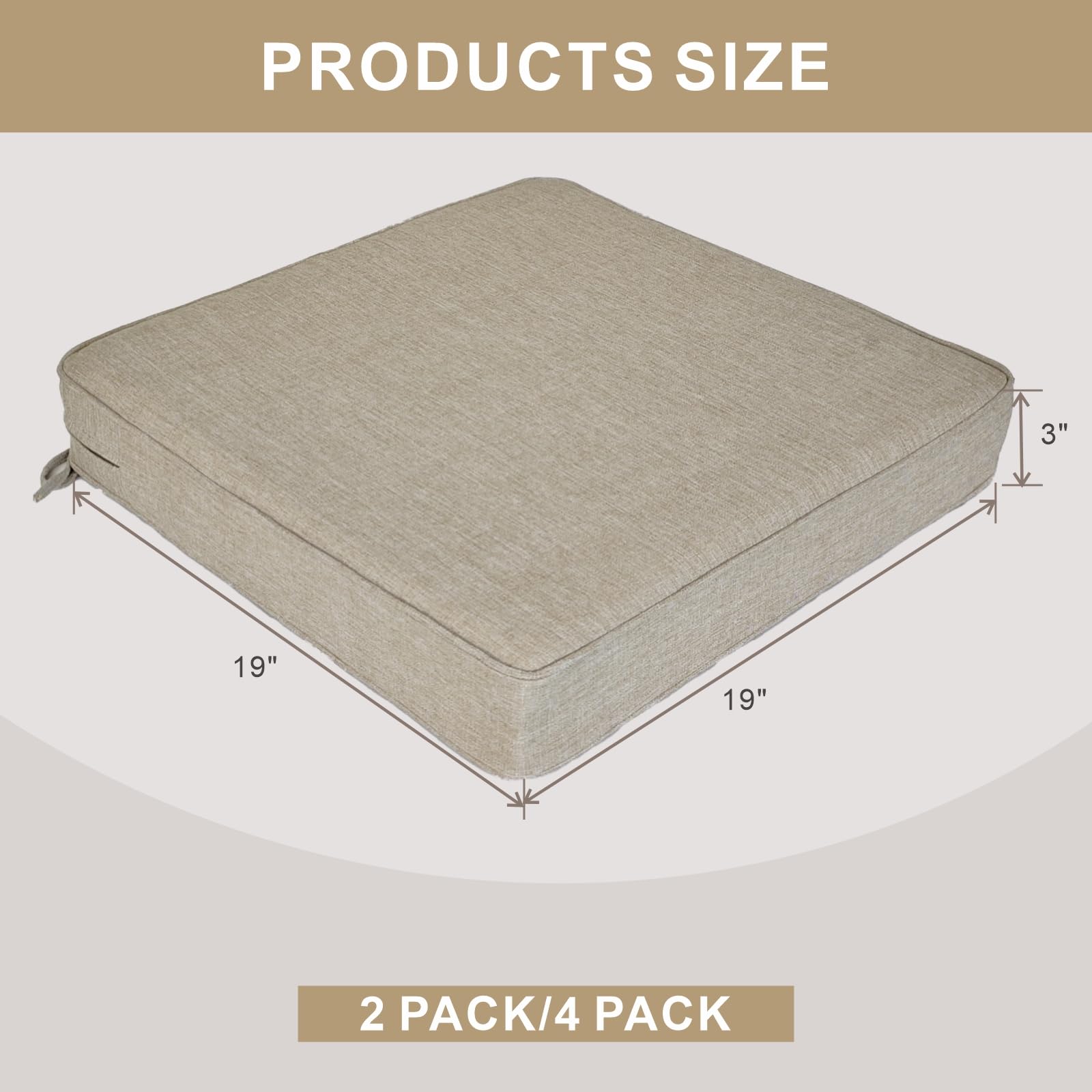 JMGBird 4-Piece Outdoor Chair Cushion Set - 19x19 Inch Waterproof Patio Seat Cushions with Ties - Perfect for Garden, Deck, Poolside & Outdoor Furniture