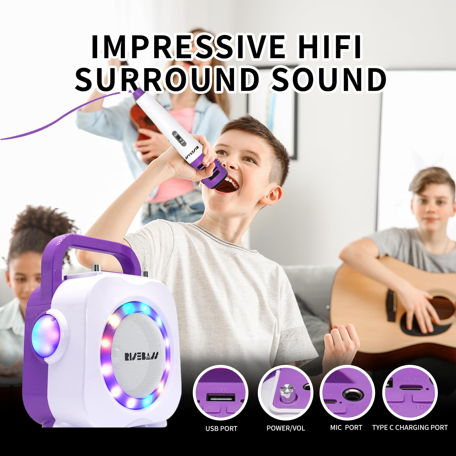 Kids Karaoke Machine with Bluetooth Speaker & 2 Microphones - Portable Singing Toy for Boys & Girls Ages 2+ | Perfect Birthday Gift for Home Parties, Playdates & Family Entertainment