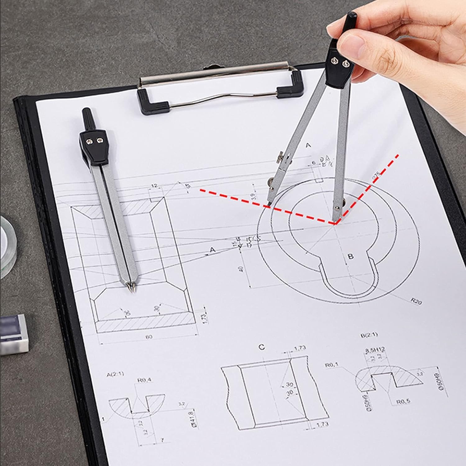 Premium 16-Piece Metal Drawing Compass Set - Geometry & Math Tools Kit with Lead Refills, Protractor & Scribing Compass for Students, Artists & Engineers - Perfect for School, Drafting & Technical Drawing Projects