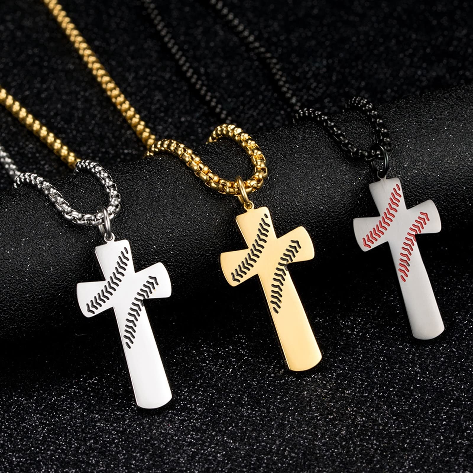 Stainless Steel Men's Necklace with Baseball Cross Pendant - Durable Chain Jewelry for Men - Perfect for Gifts, Casual Wear & Sports Events